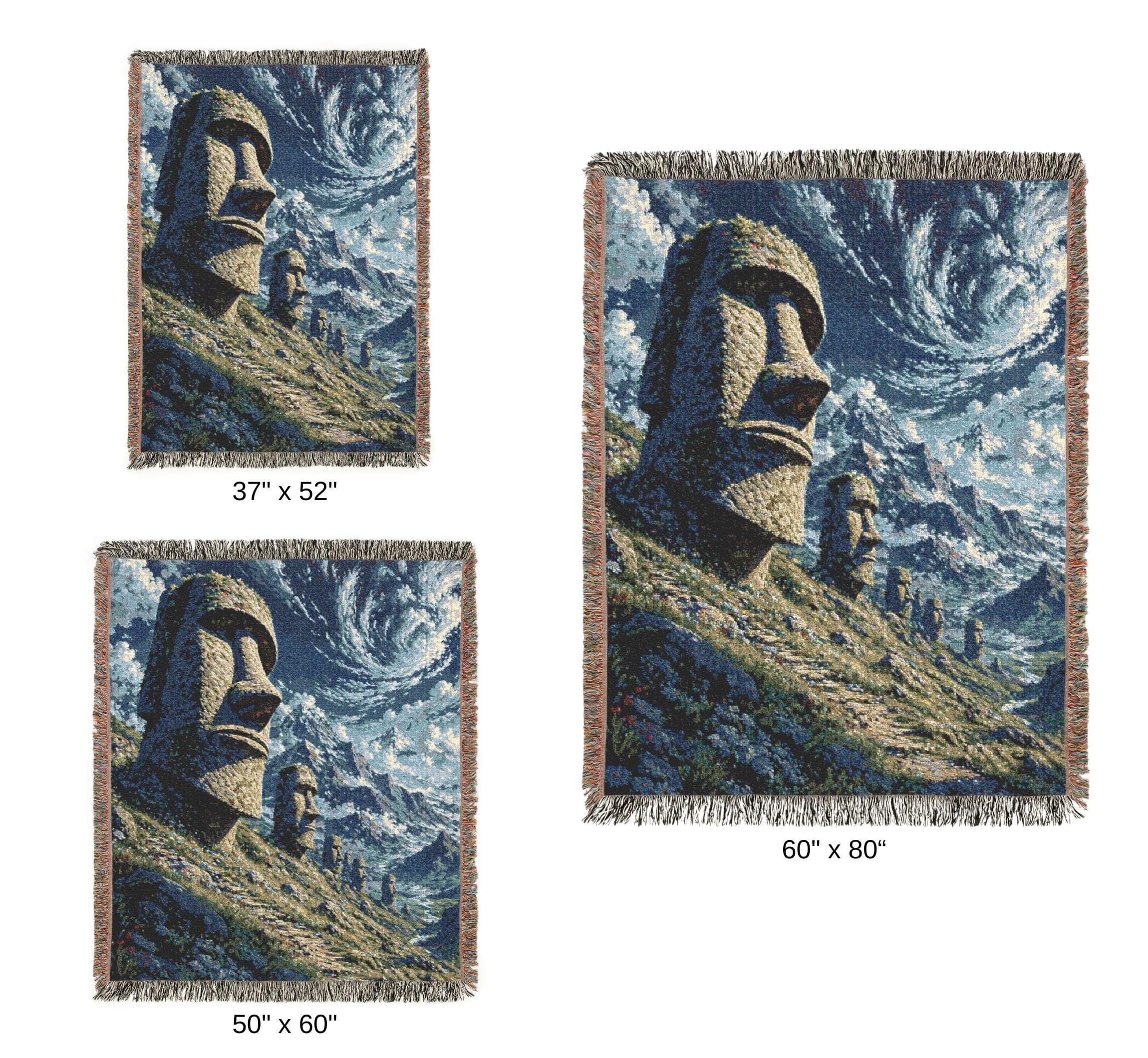Moai Statue Tapestry Wall Hanging Easter Island Wall Art Ancient Decor Stone Head Monument Landscape Woven Throw Blanket Surreal Home Decor - image 5