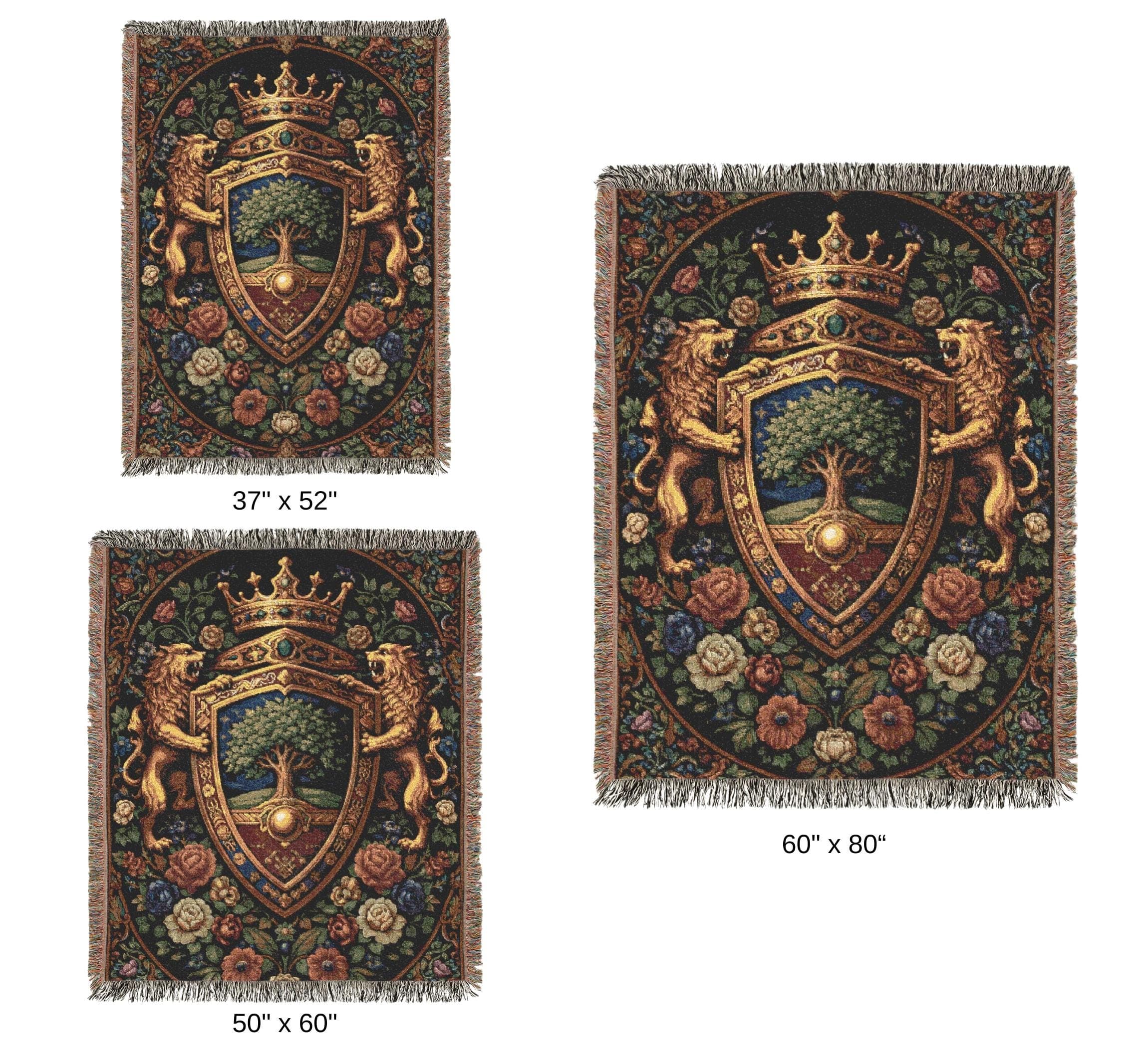 Woven Heraldic Shield Tapestry Blanket - Medieval Lion Crest Wall Hanging, Royal Gothic Coat of Arms Throw for Castlecore Classic Home Decor - image 5