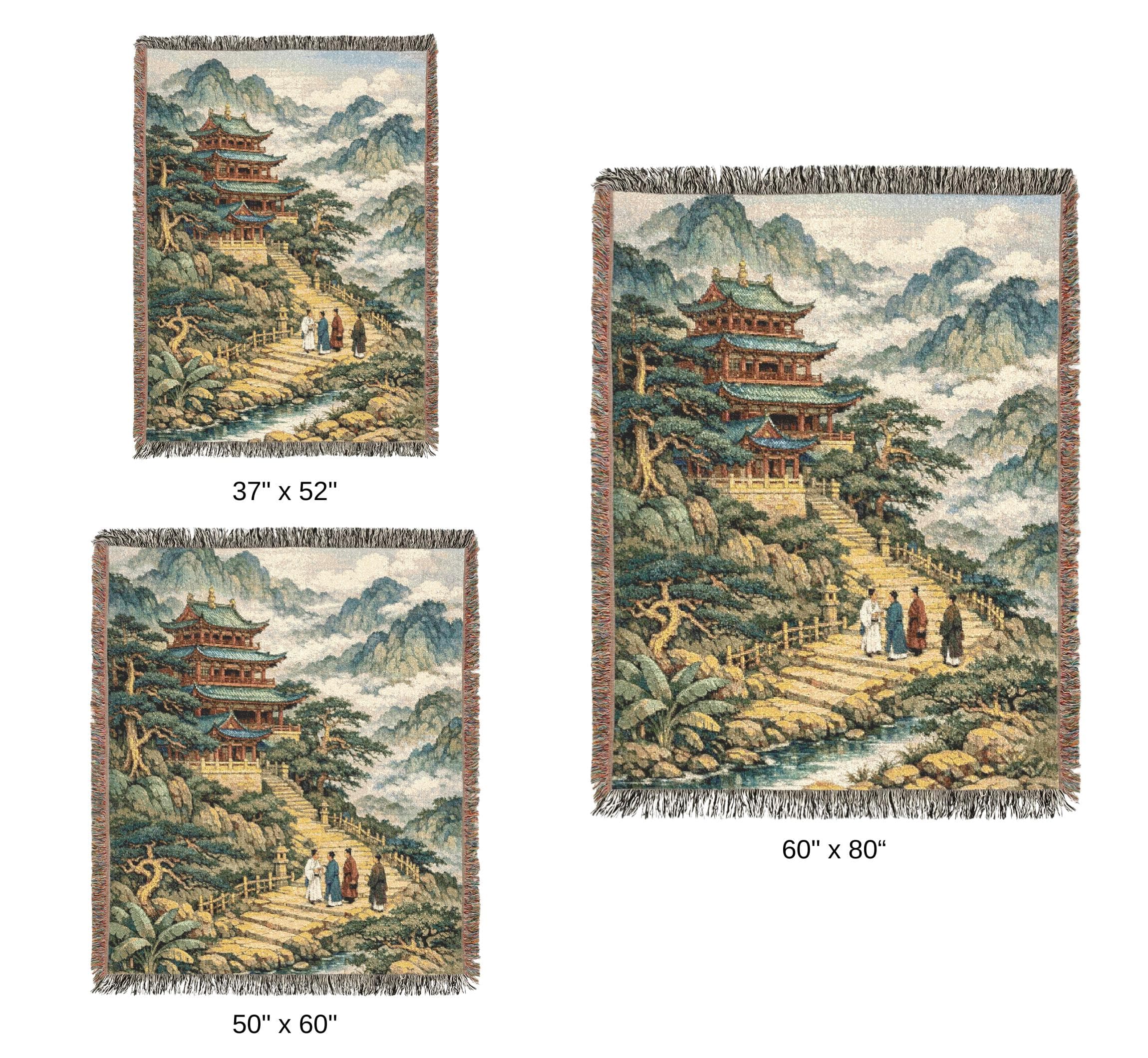 Traditional Chinese Pagoda Temple Tapestry Wall Hanging Woven Tapestry Blanket Mountain Mist Landscape Asian Decor Zen Room Scenic Wall Art - image 5