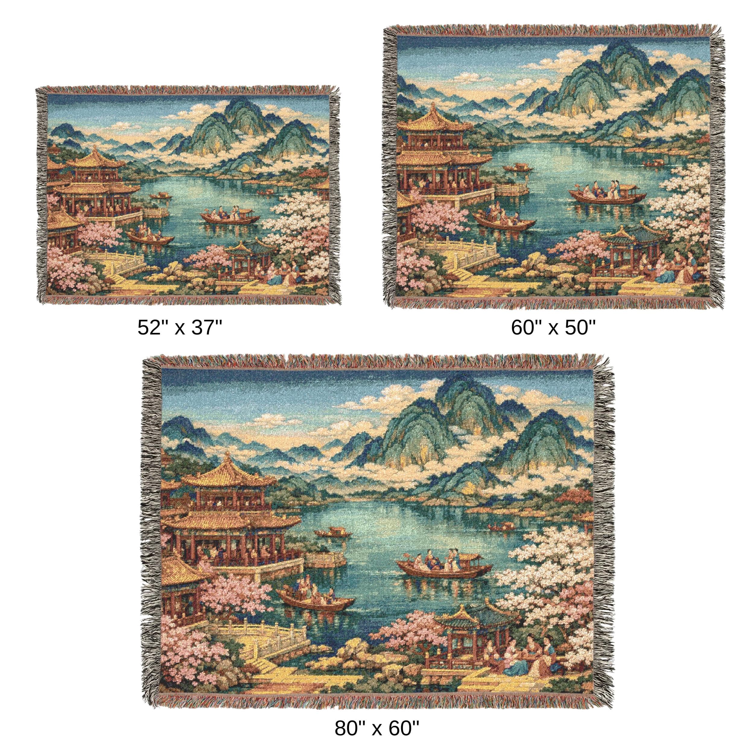 Cherry Blossom Lake Tapestry Wall Hanging Woven Blanket Asian Pagoda Landscape Wall Decor, Spring Sakura Wall Art, Cottagecore Boho Gift Zen - image 5
