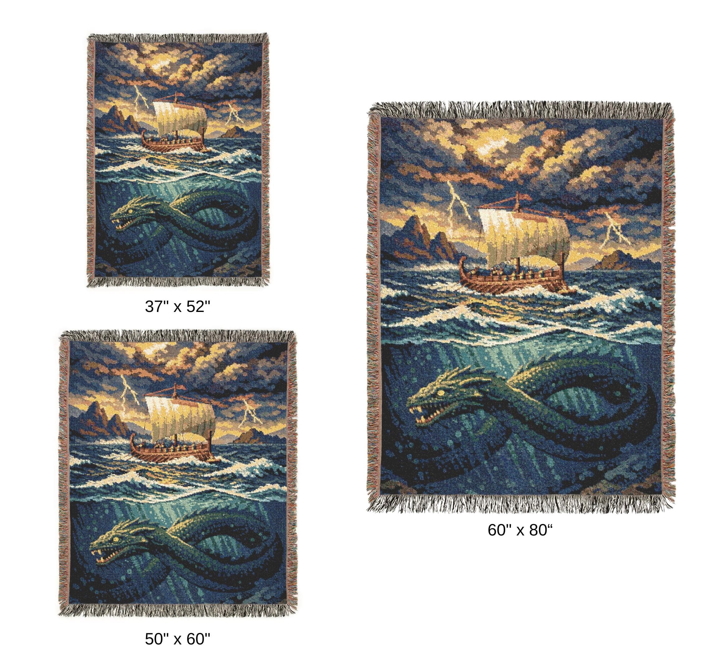 Viking Sea Serpent Tapestry Wall Hanging Norse Fantasy Wall Art Stormy Ocean Scene Throw Blanket Game Room Decor Gift for Him Nautical Art - image 5