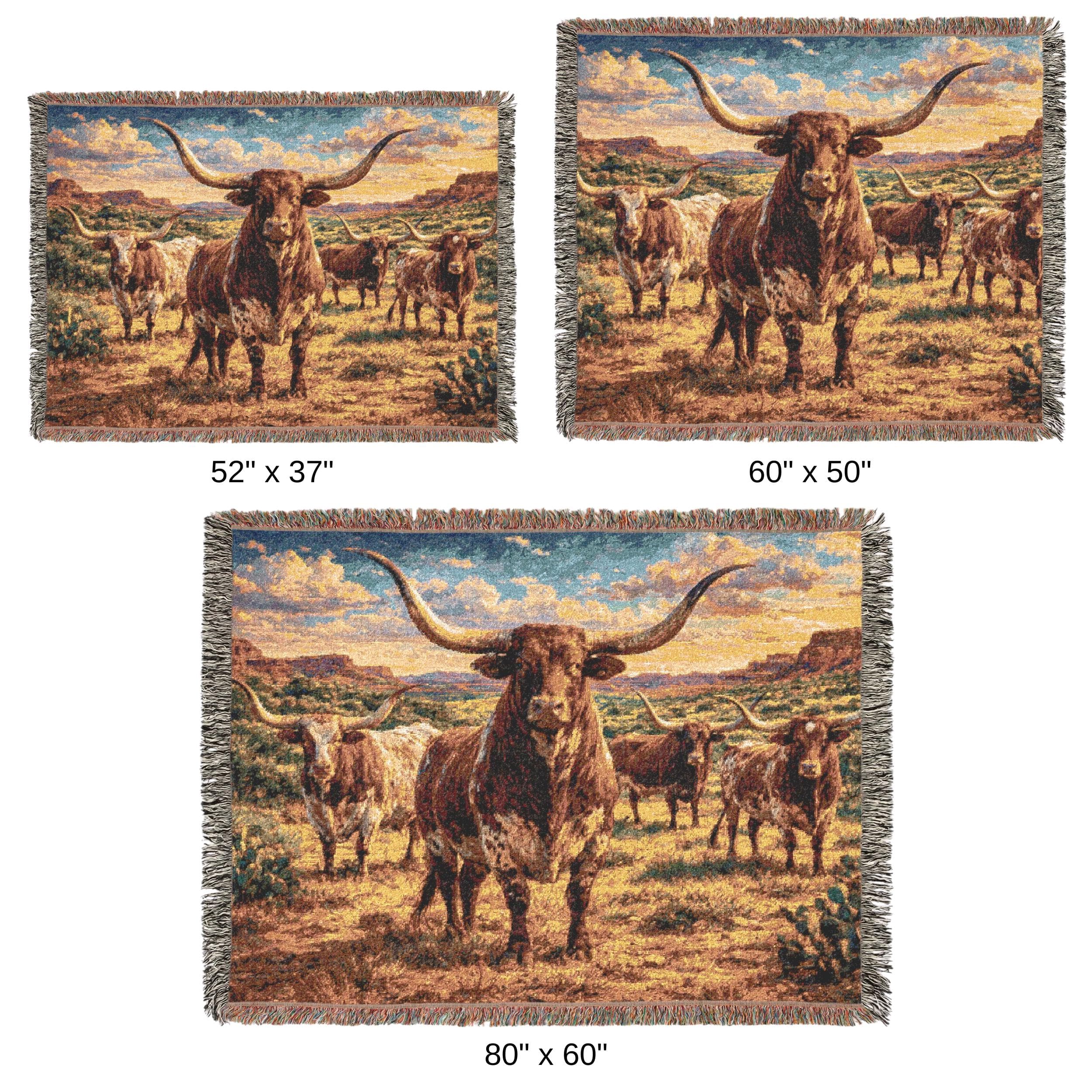 Texas Longhorn Cattle Woven Tapestry Wall Hanging Western Ranch Wall Decor Tapestry Blanket Rustic Farmhouse Gift Woven Throw Fringe Art - image 5