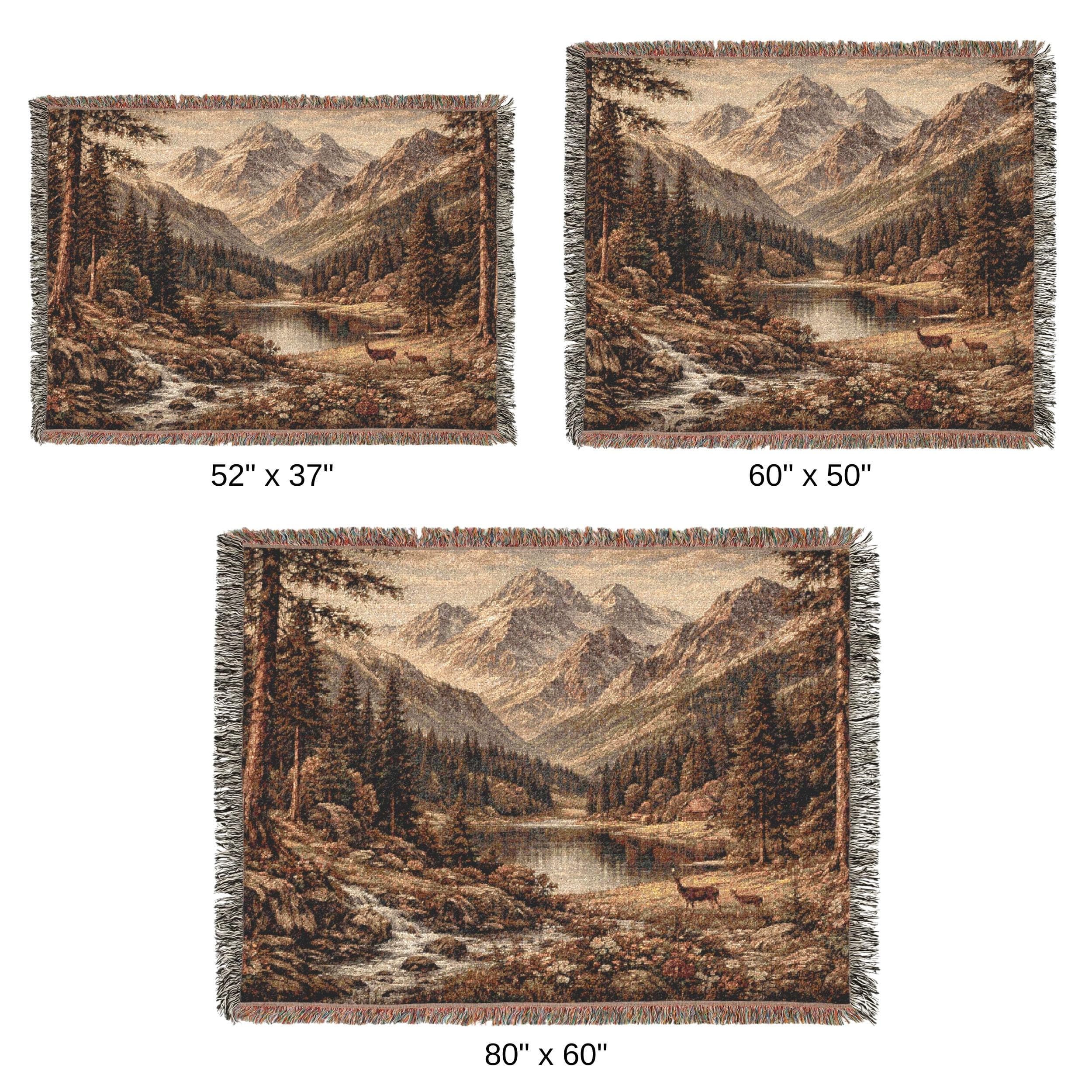 Mountain Lake Tapestry Wall Art Woven Tapestry Blanket Rustic Landscape Wall Hanging Forest Cabin Lodge Decor Vintage Nature Fringed Throw - image 5