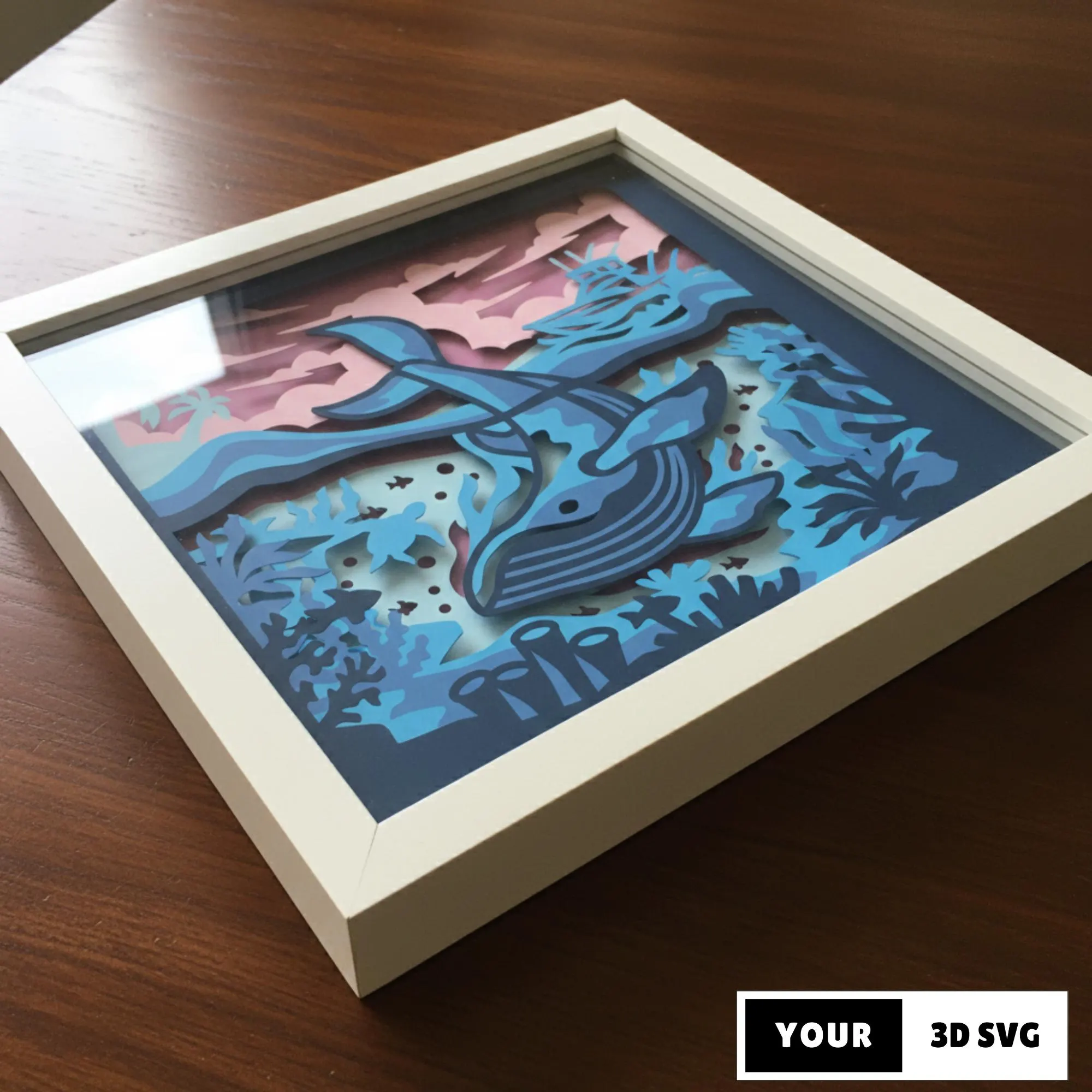 Ocean Whale Shadow Box 3D SVG, Layered Paper Cut Underwater Sea Life Scene for Cricut, Lightbox Craft Decor Art, DIY Sea Creatures Projects - image 4