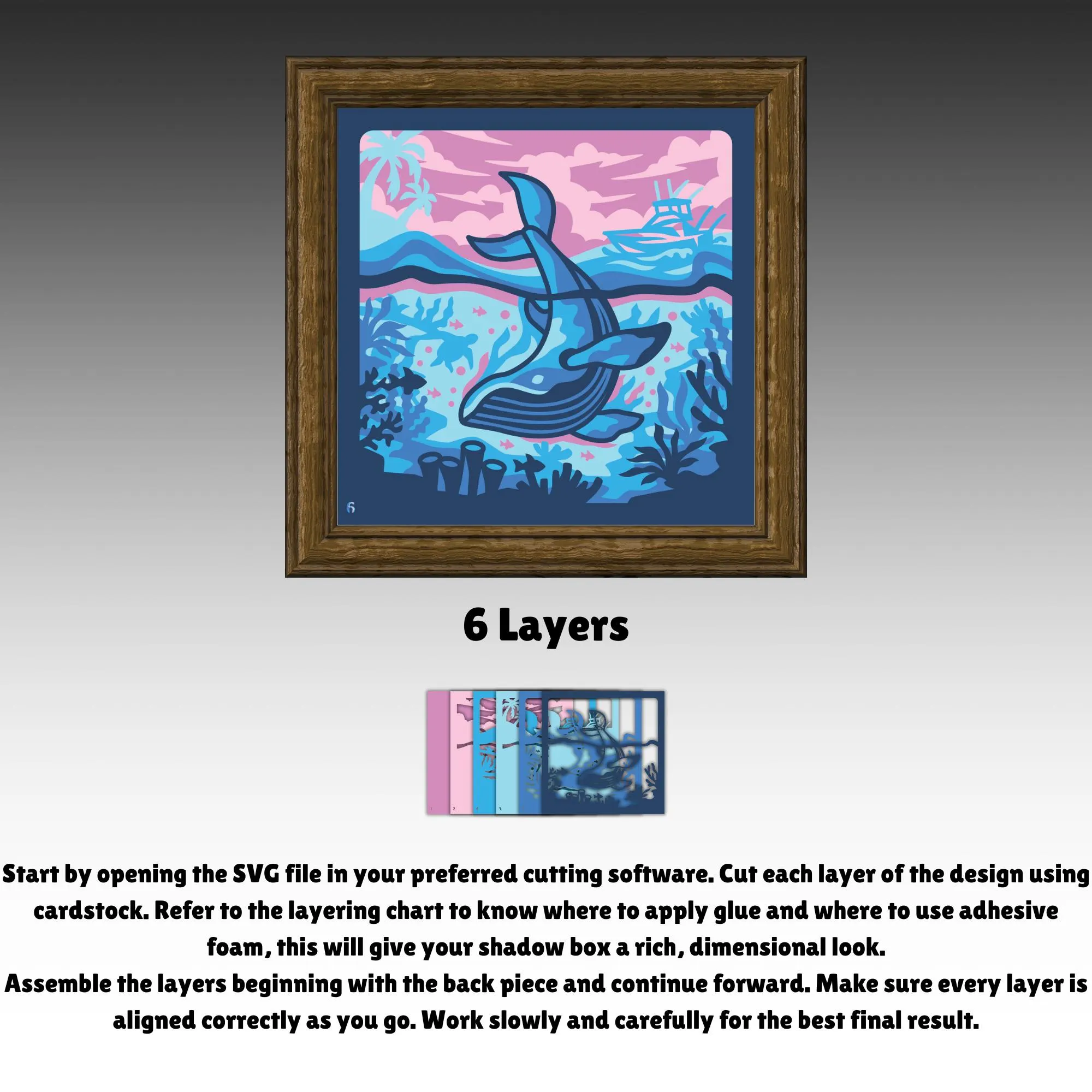Ocean Whale Shadow Box 3D SVG, Layered Paper Cut Underwater Sea Life Scene for Cricut, Lightbox Craft Decor Art, DIY Sea Creatures Projects - image 5
