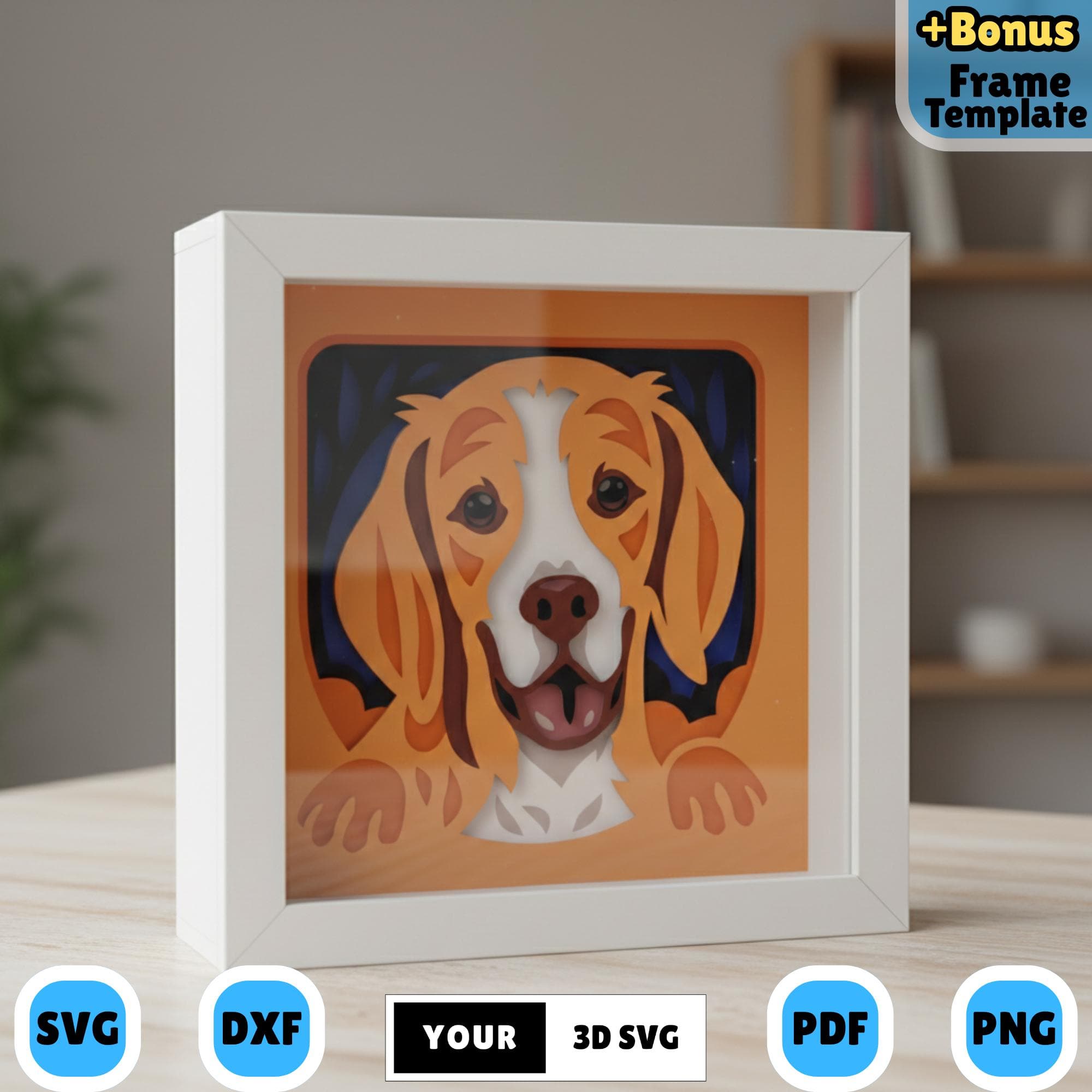 Beagle Dog Shadow Box 3D SVG, Layered Papercut Design, Cute Puppy Portrait Lightbox Paper Craft for Cricut, DIY Pet Decor
