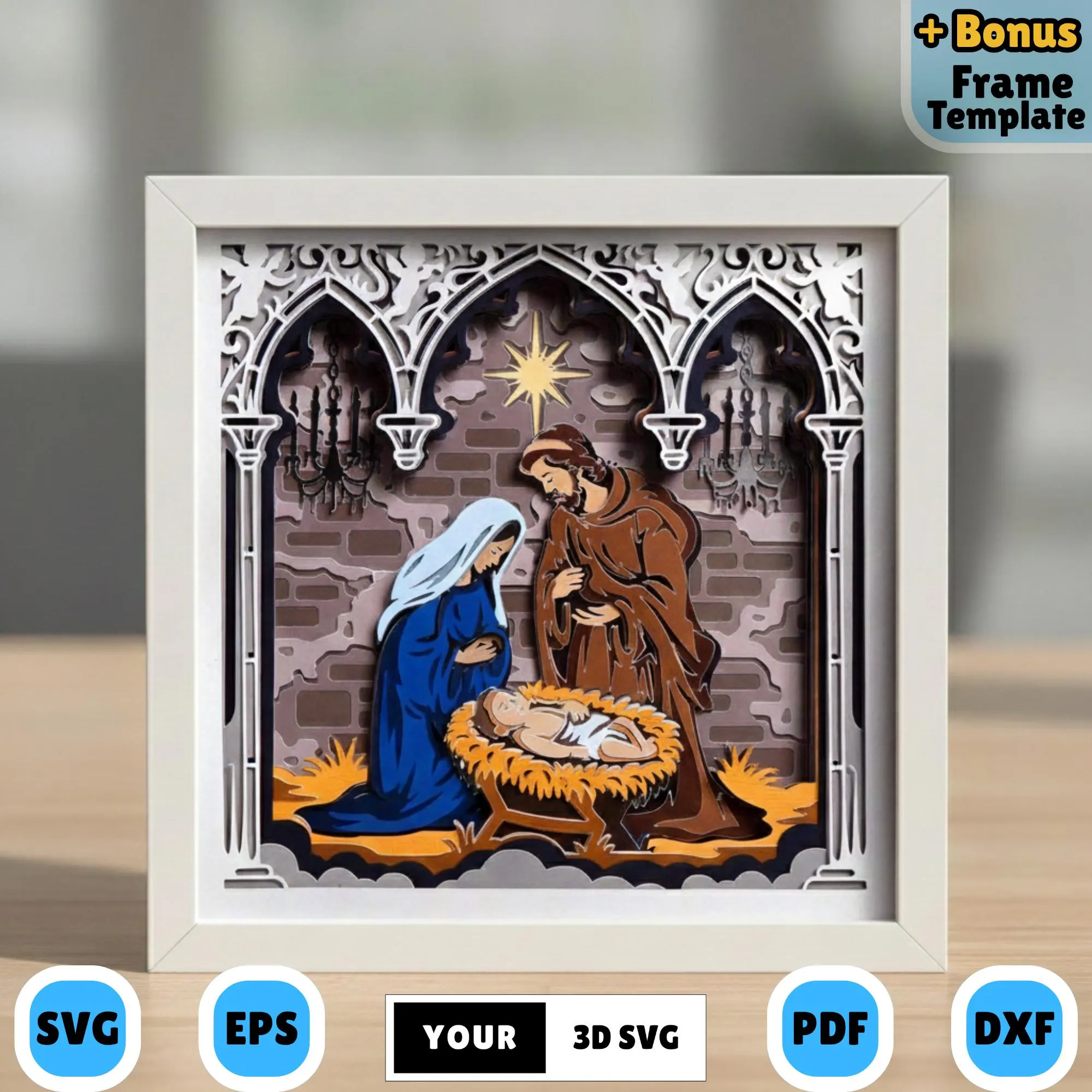 Nativity Christmas 3D Shadow Box SVG, Layered Papercut Holiday Decor, Religious PaperCraft, Holy Family Lightbox, Peaceful Seasonal DIY Gift