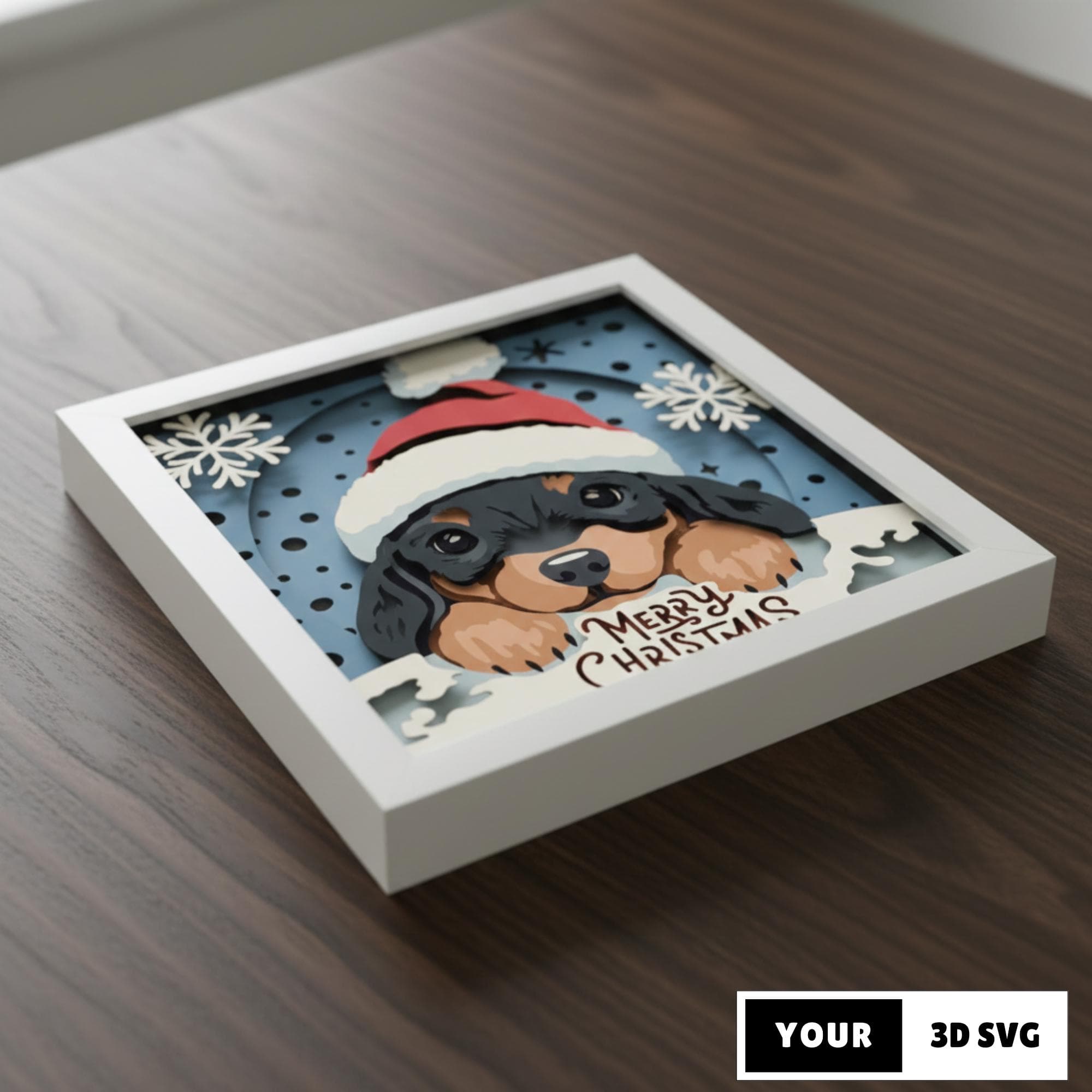Christmas Puppy Shadow Box 3D SVG, Layered Paper Cut Cute Dog, Winter Snow Scene Lightbox Design for Holiday Decor, 3D Xmas DIY Paper Craft
Christmas puppy shadow box 3D SVG layered paper cut design featuring a cute dog wearing a Santa hat with snowflakes and winter background. Multilayer paper artwork with deep shadow box effect, perfect for Cricut and Silhouette machines, ideal for DIY Christmas crafts, holiday decor, lightbox art, and handmade gifts for dog lovers.