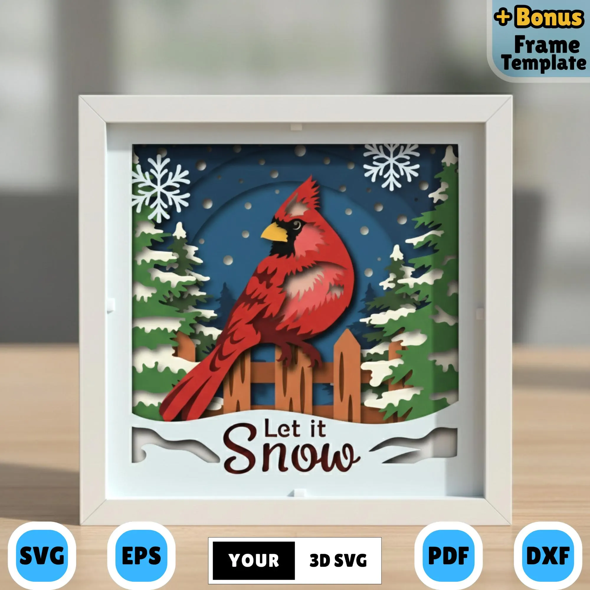Christmas Red Cardinal 3D Shadow Box SVG, Layered papercut for Winter Decor, Holiday Paper Craft, Snowy Lightbox, Seasonal DIY Home Display