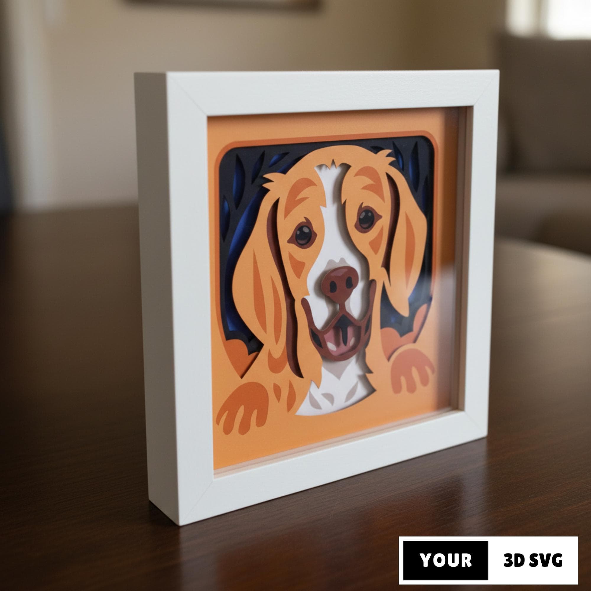 Beagle Dog Shadow Box 3D SVG, Layered Papercut Design, Cute Puppy Portrait Lightbox Paper Craft for Cricut, DIY Pet Decor
Beagle Dog Shadow Box 3D SVG layered papercut design featuring a cute beagle dog portrait with expressive eyes and soft layered details. This multilayer shadow box creates a warm 3D depth effect, perfect for dog lovers, pet themed decor, DIY paper craft projects, and lightbox displays made with Cricut or Silhouette cutting machines.