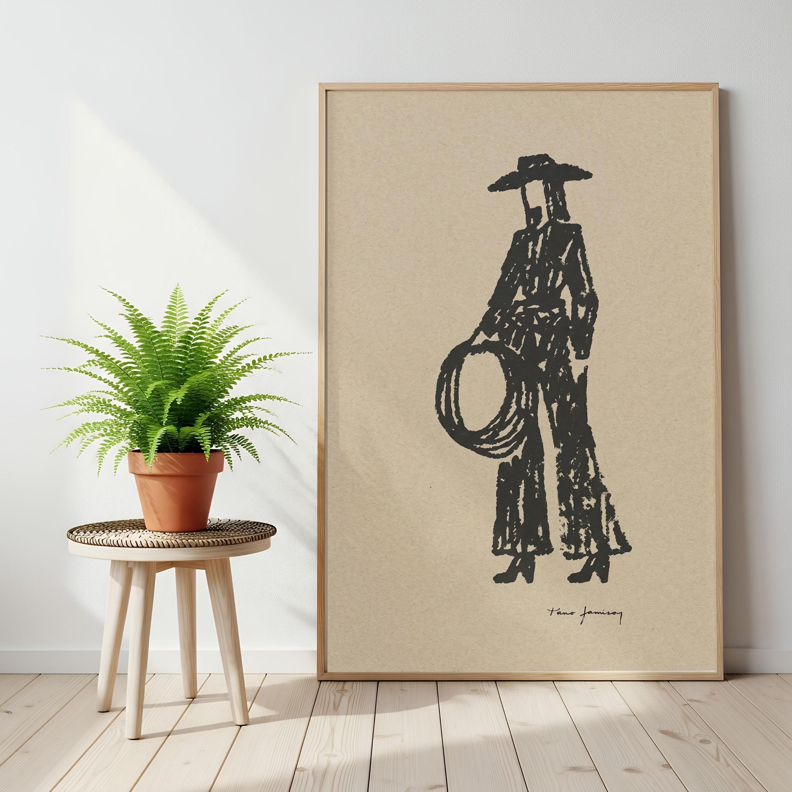 Cowgirl Sketch Minimalist Wall Art, Western Boho Line Art, Lasso Cowboy Drawing - image 3
