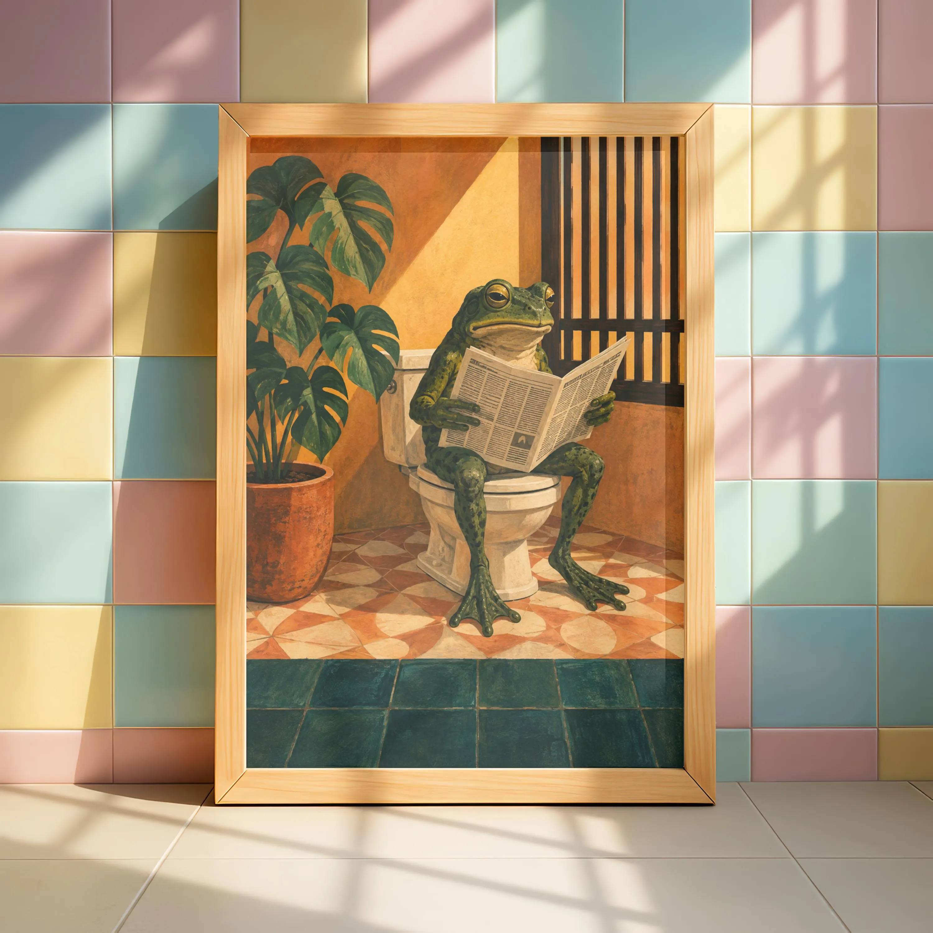 Frog on Toilet Print, Vintage Bathroom Wall Art, Newspaper Frog Poster, Guest Bath Decor - image 4