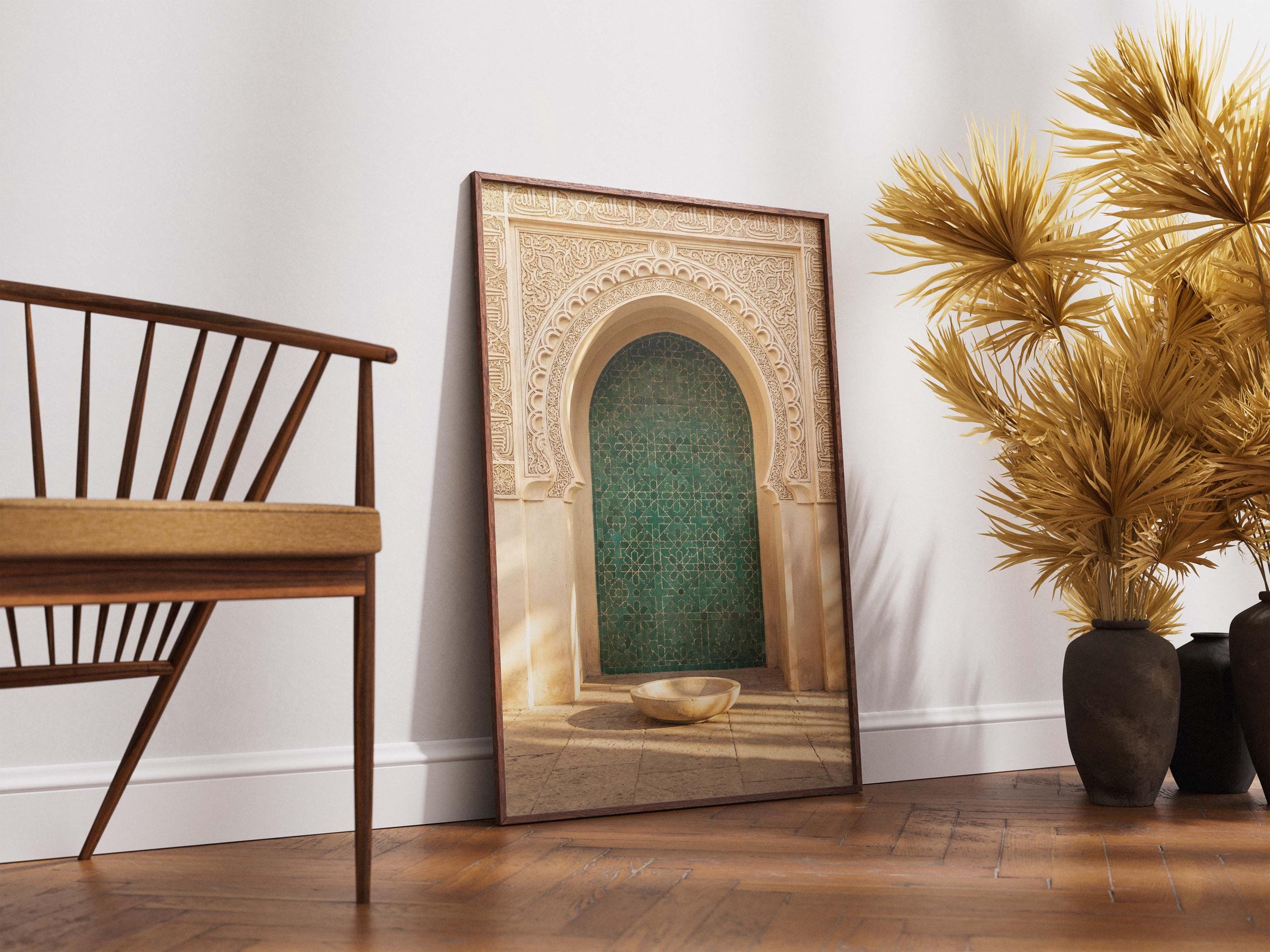 Emerald Green Zellige Mihrab Wall Art, Moroccan Archway Print, Islamic Geometry Poster, Sunlit Andalusian Architecture - image 5