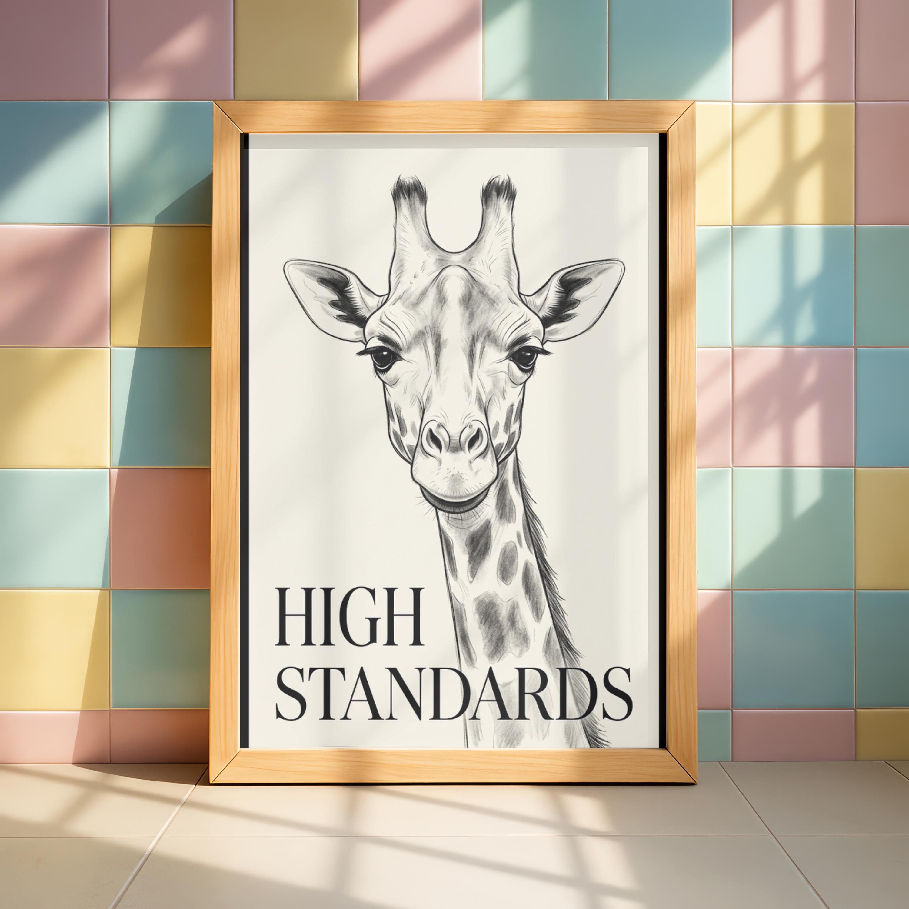 Funny Giraffe Bathroom Art, High Standards Poster, Minimalist Toilet Decor Print - image 4