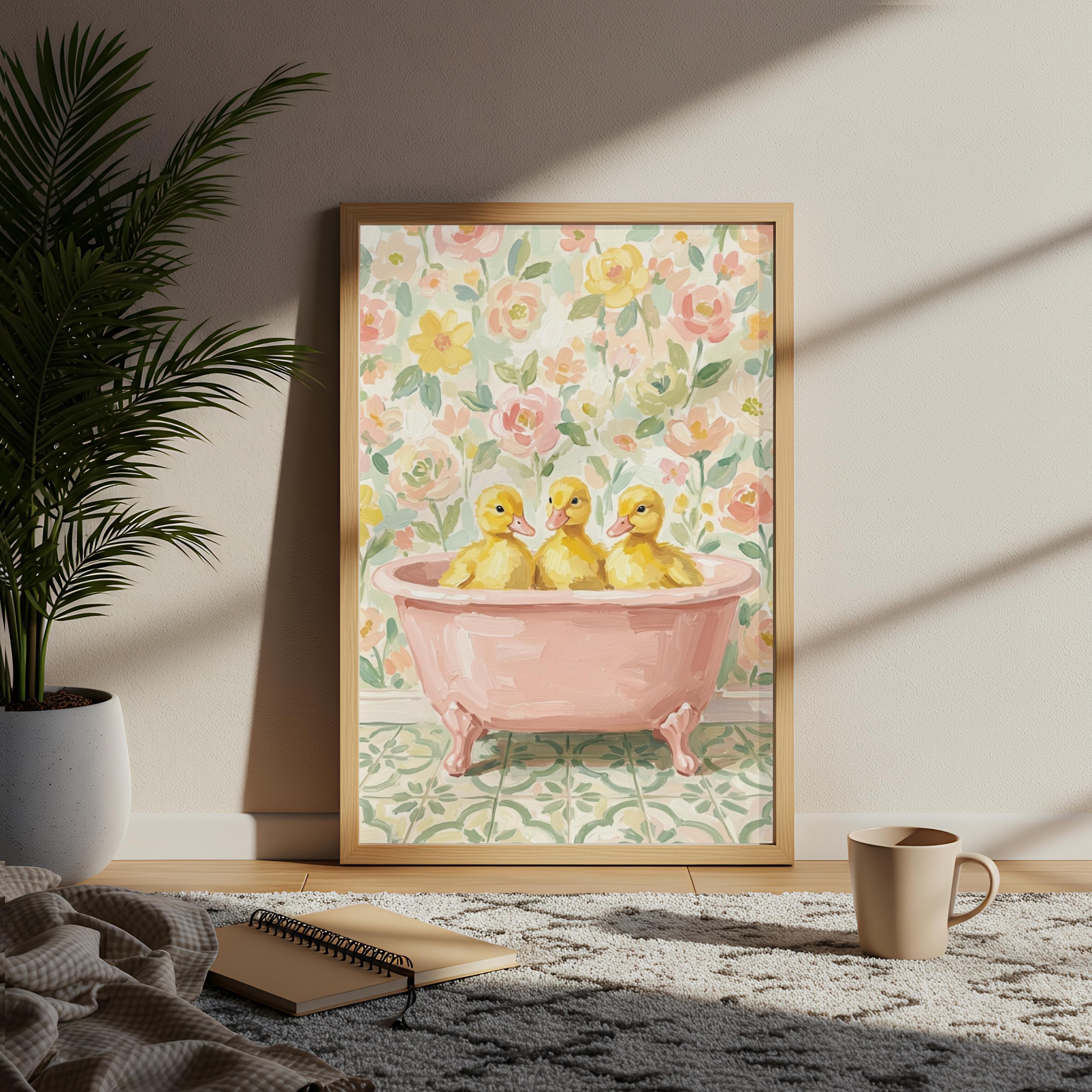 Ducklings In Pink Bathtub Print, Impressionist Bathroom Art, Funny Duck Poster - image 5