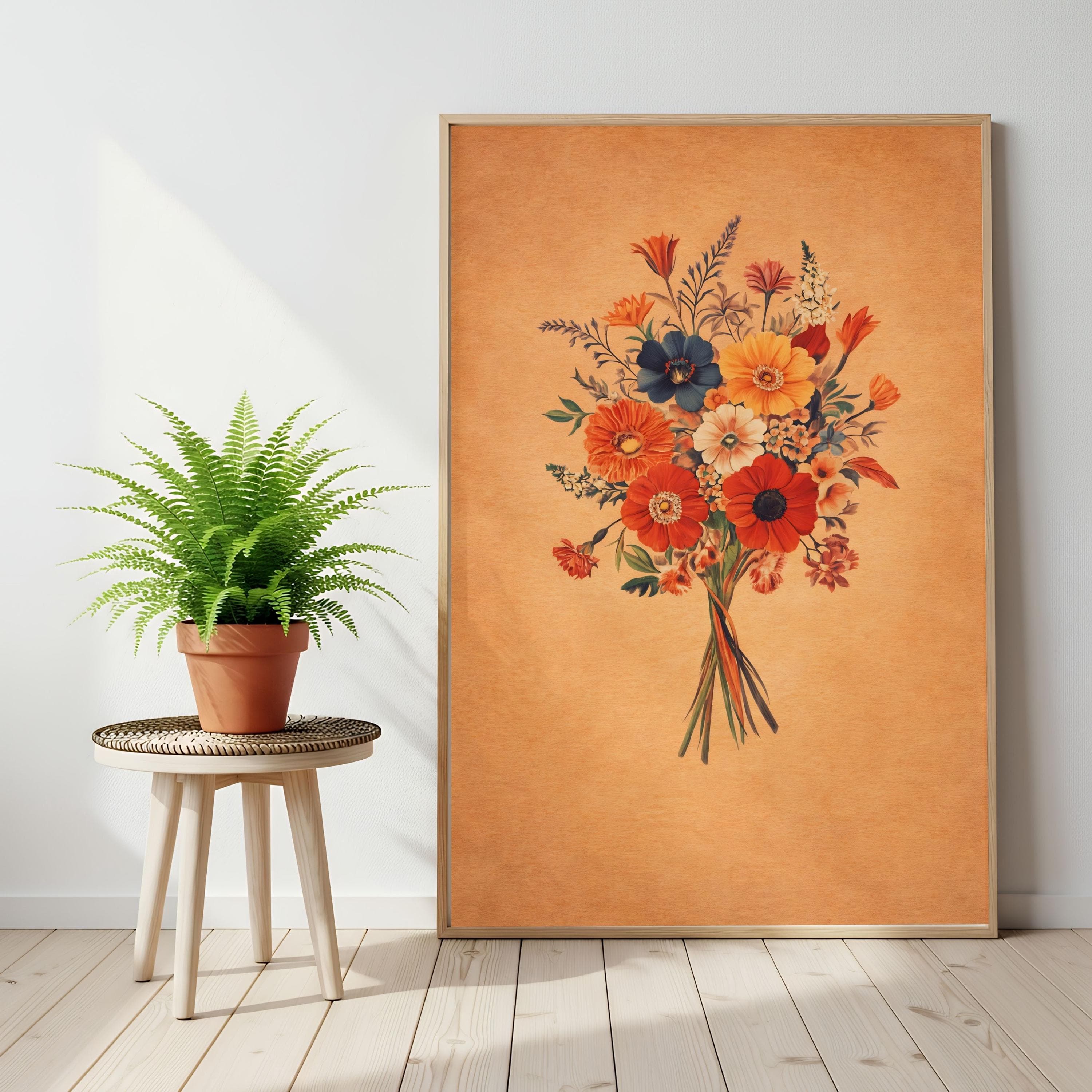 70s Floral Wall Art, Vintage Botanical Bouquet Print, Wildflower Poster, Kraft - image 3
