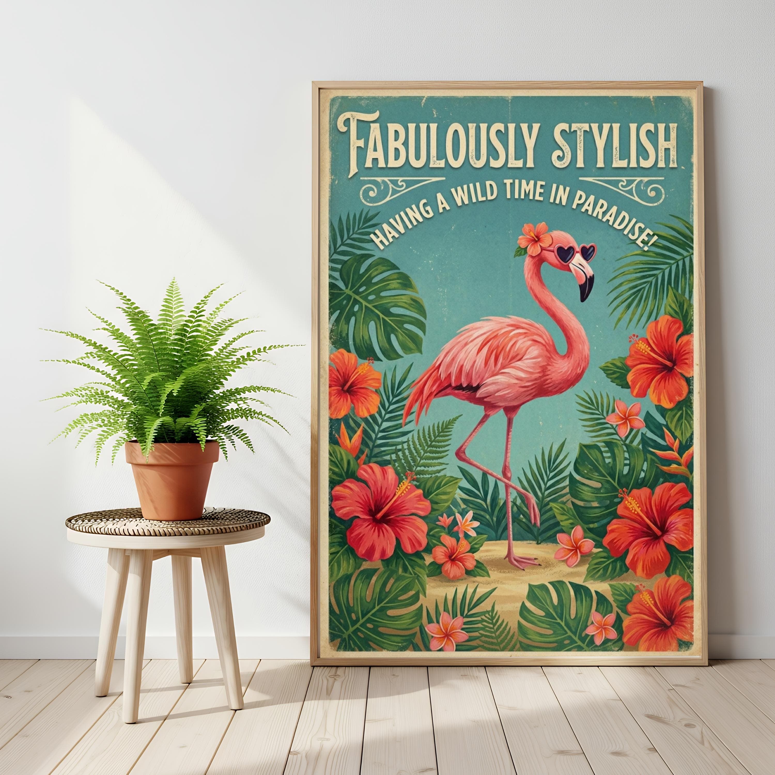 Retro Flamingo Poster, Tropical Kitsch Wall Art, Vintage Florida Beach House Print - image 3
