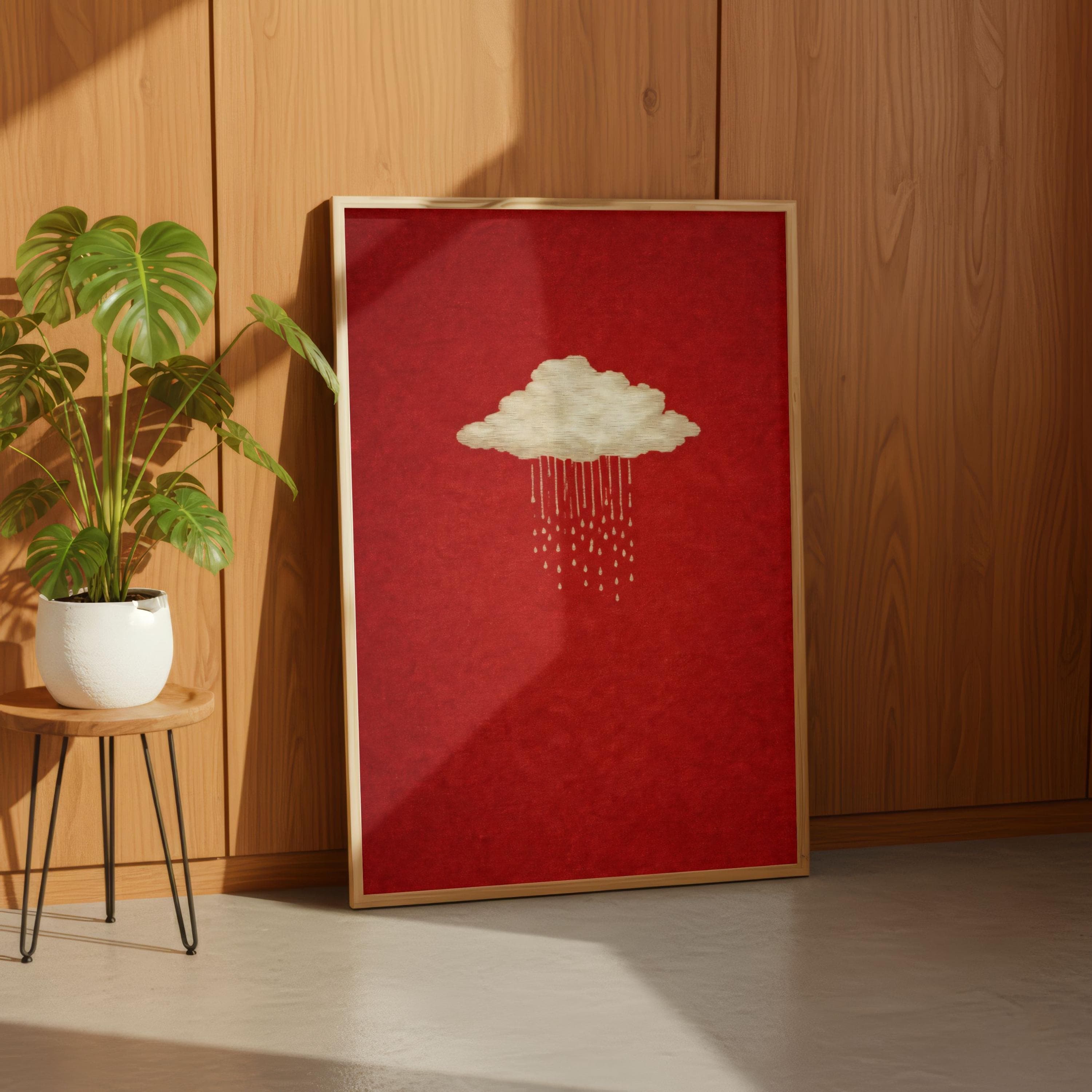 Moody Minimalist Red Poster, Dark Academia Wall Art, Rain Cloud Art Print - image 4