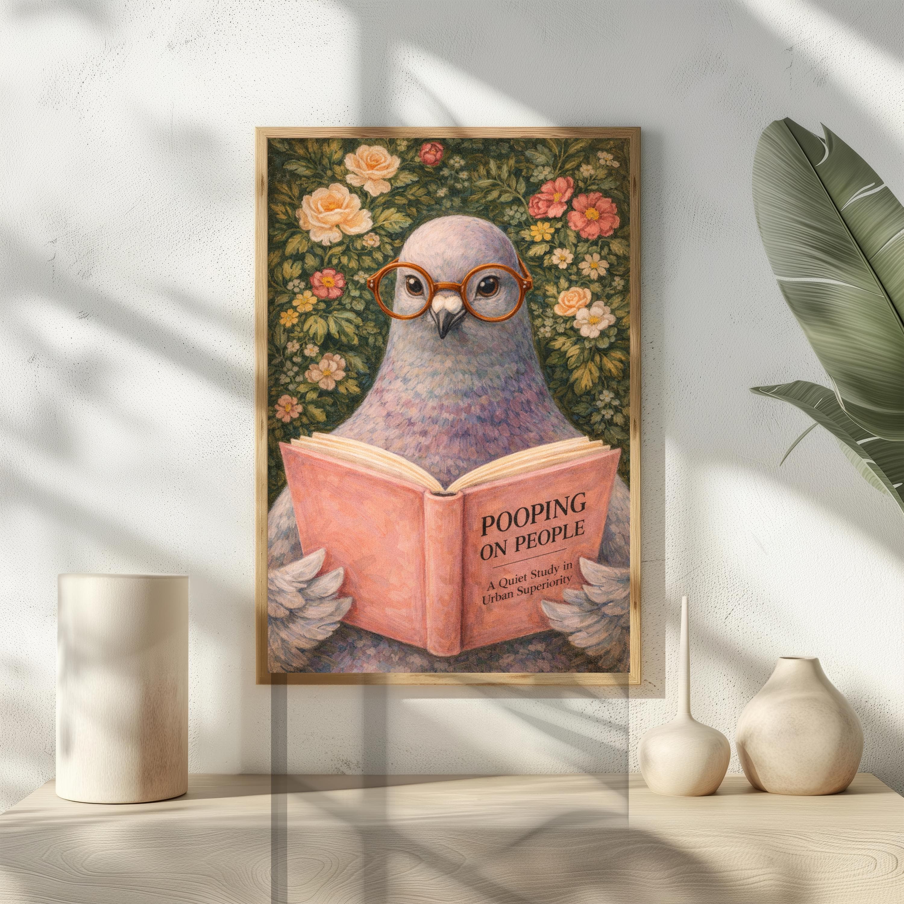 Funny Pigeon Reading Bathroom Art, Pooping On People Poster, Sarcastic Animal Art