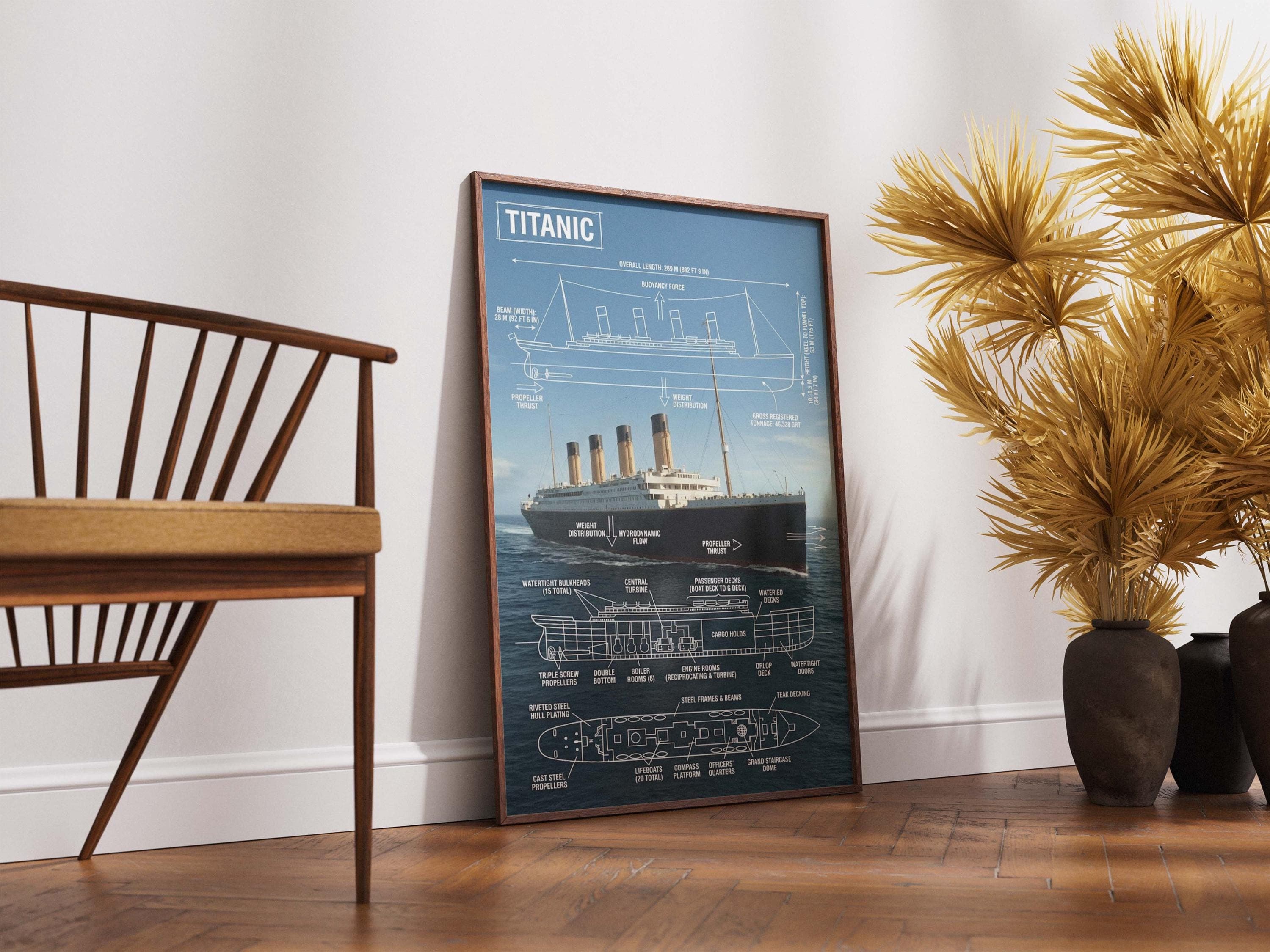 Titanic Ship Diagram Wall Art, RMS Titanic Infographic Poster, Naval Architecture Print, Maritime Engineering Decor, Modern Ship Blueprint - image 4