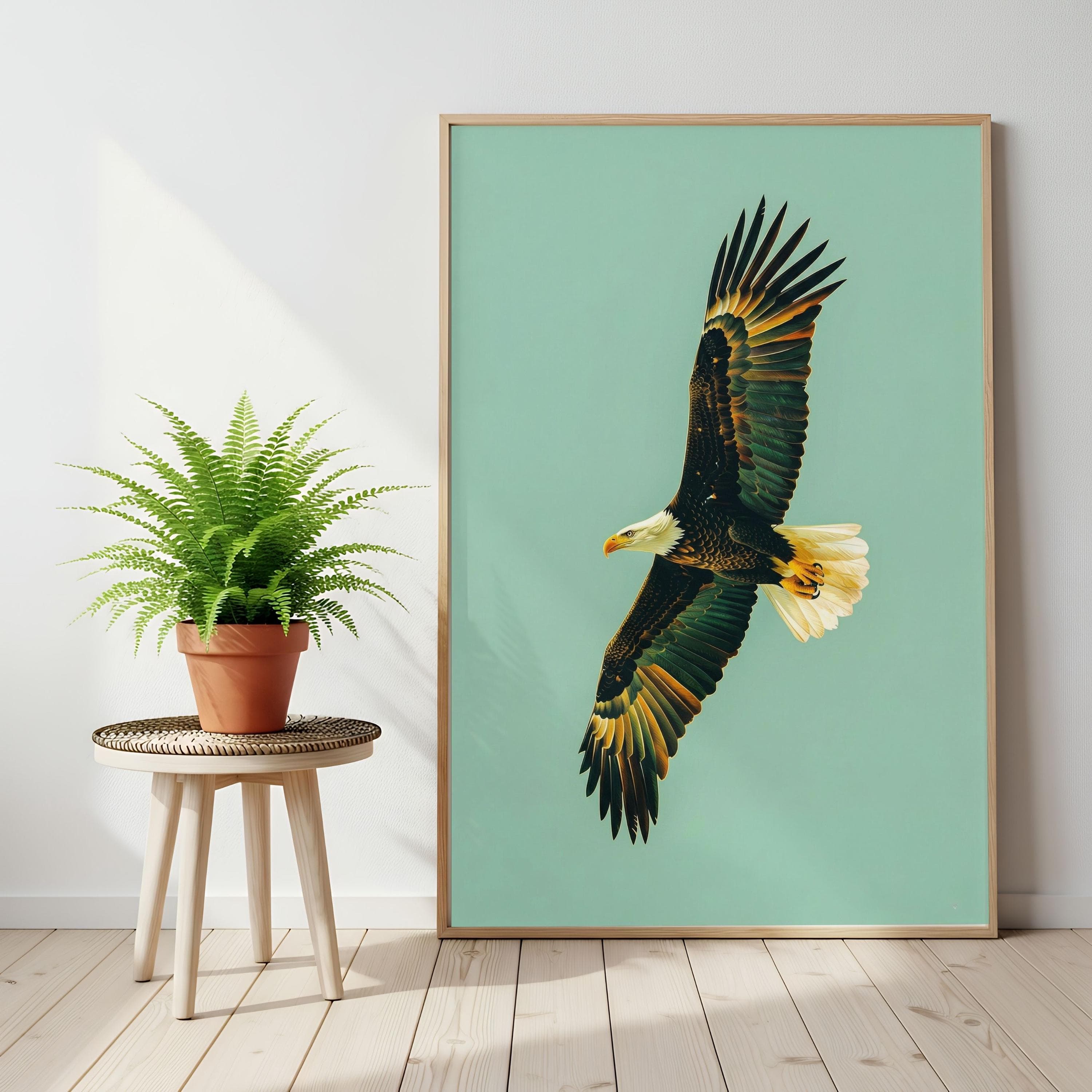 Bald Eagle Poster, Mint Green Wall Art, Flying Bird Print, Retro Pop Art Decor - image 3