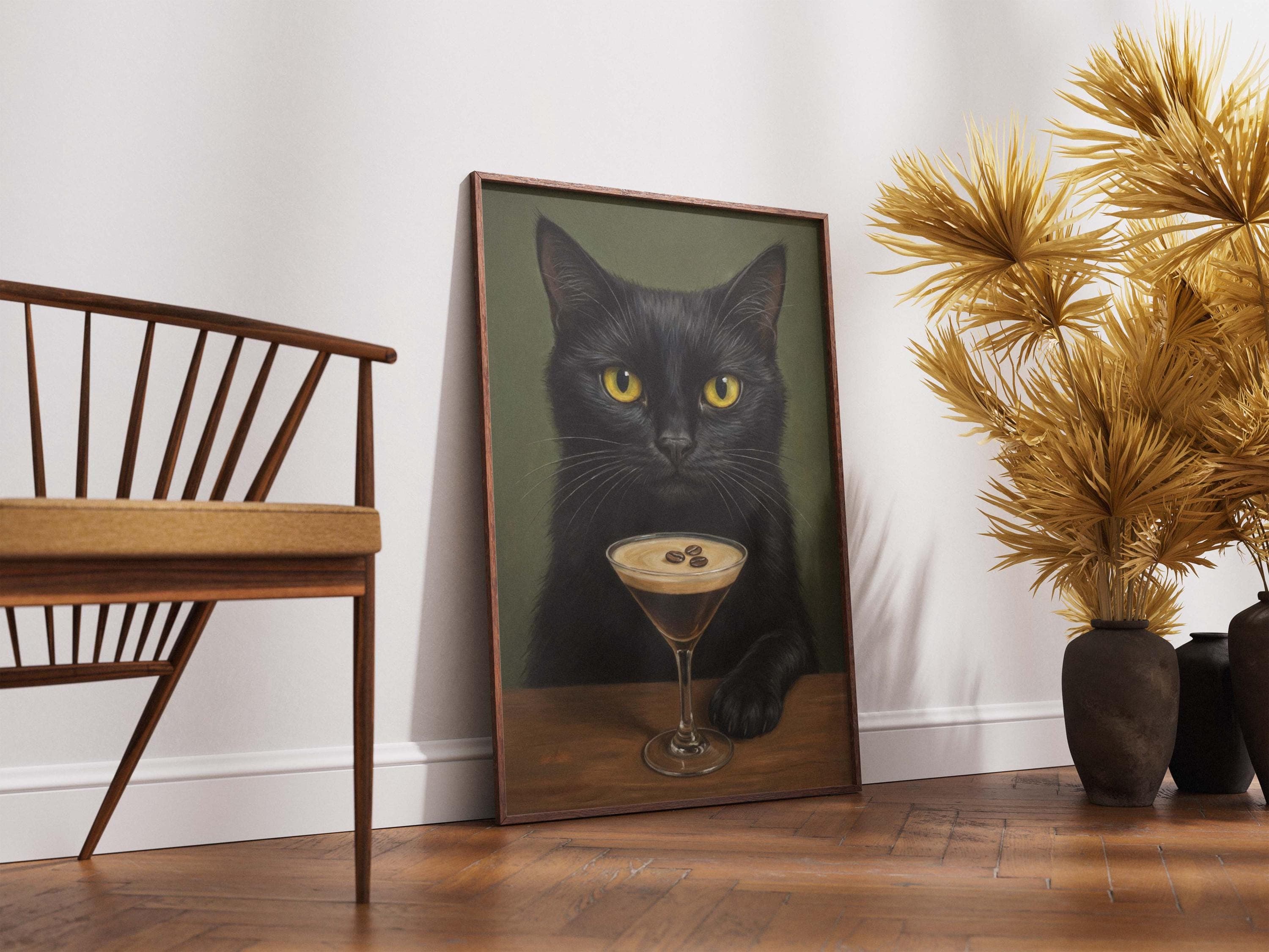 Espresso Martini Cat Poster, Funny Black Cat Wall Art, Coffee Cocktail Print, Moody Bar Cart Decor, Kitchen Alcohol Sign, Cat Lover Gift - image 4