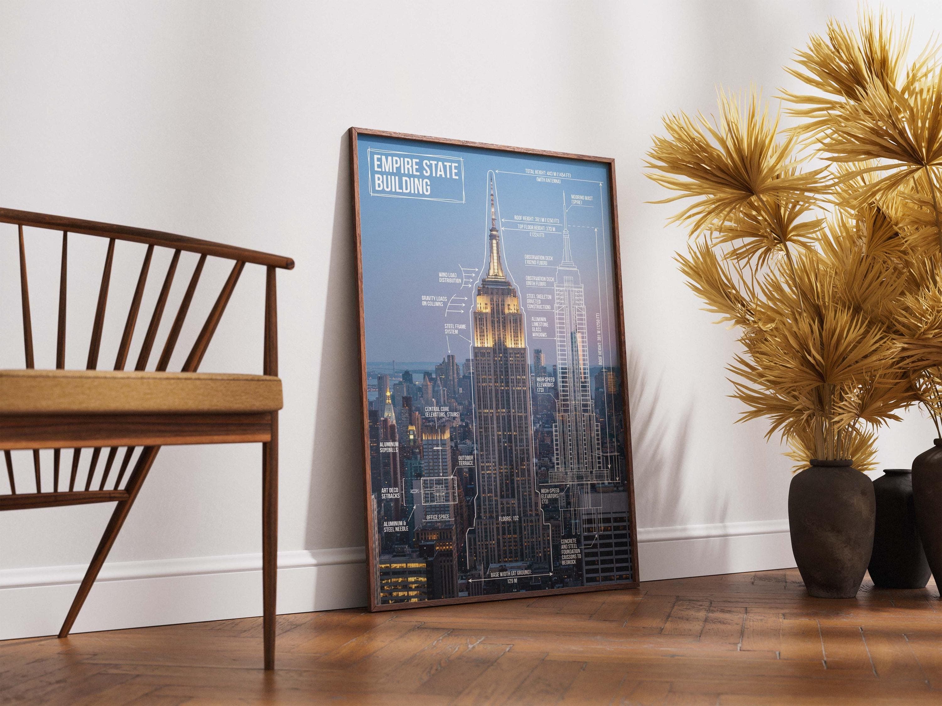 Empire State Structural Blueprint | NYC Skyscraper Art | Steel Frame Diagram | Civil Engineer Gift | Wind Load Chart | Art Deco Architecture - image 5