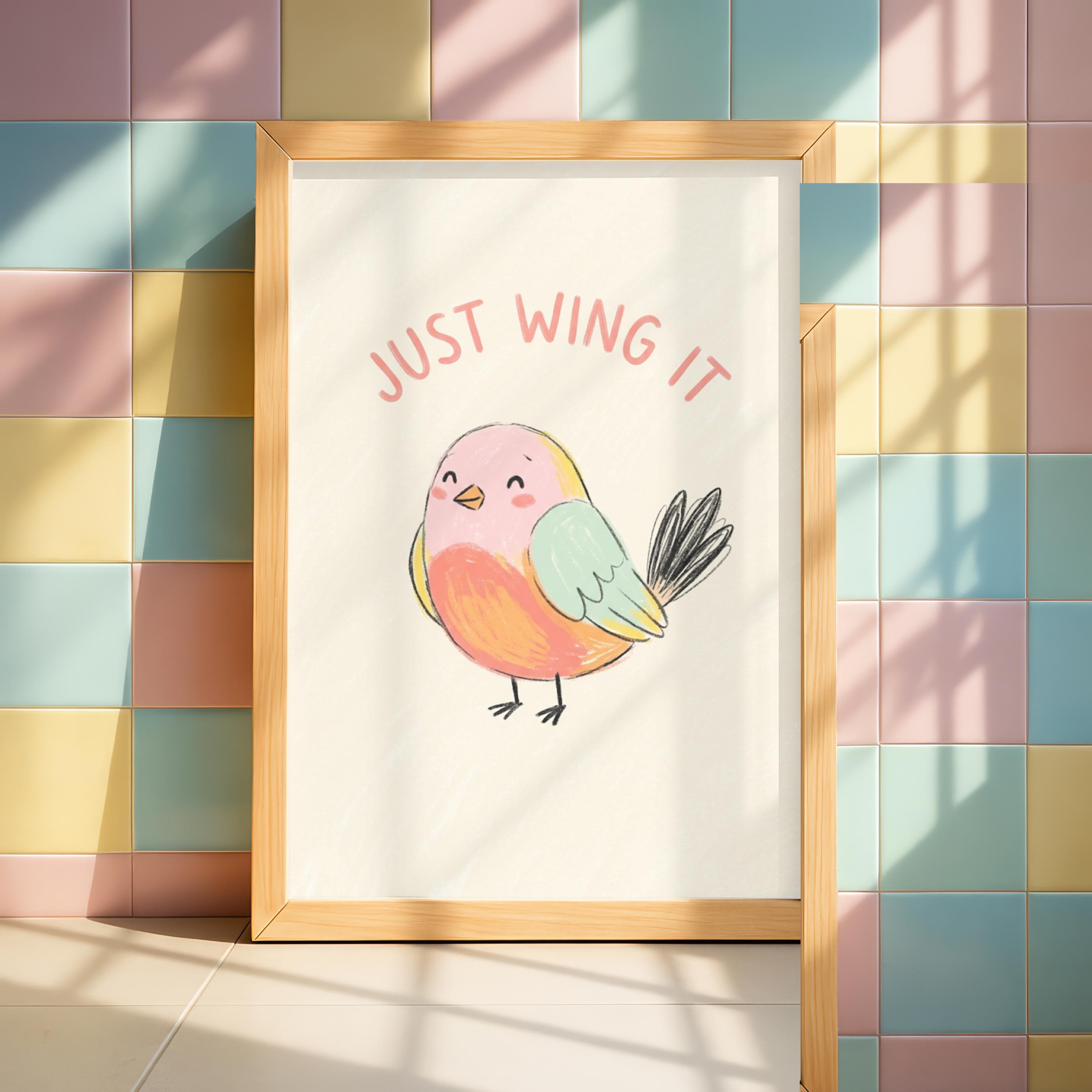 Just Wing It Print, Funny Motivational Poster, Cute Bird Nursery Art, Kawaii Decor - image 4