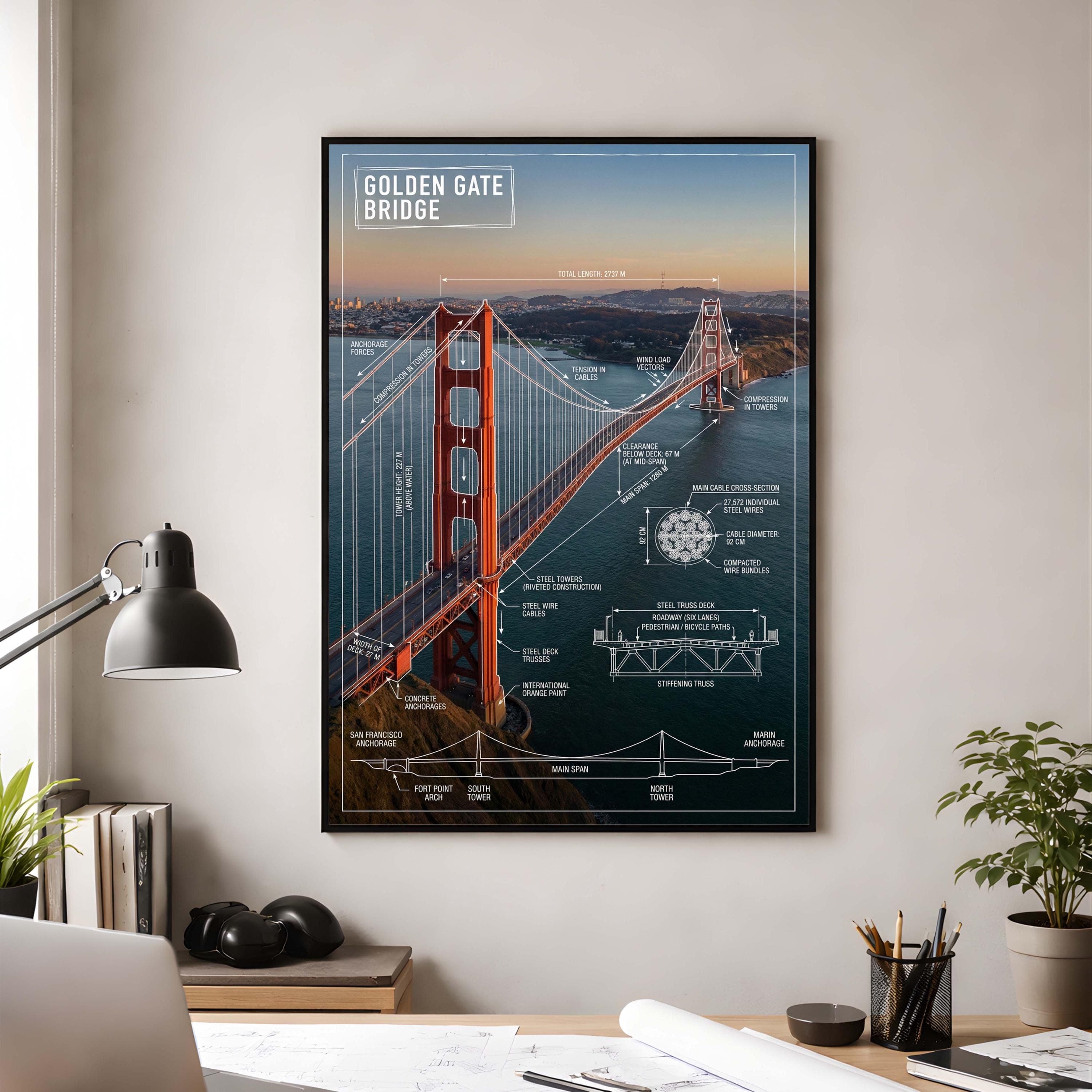 Golden Gate Bridge Blueprint Poster | Civil Engineer Gift