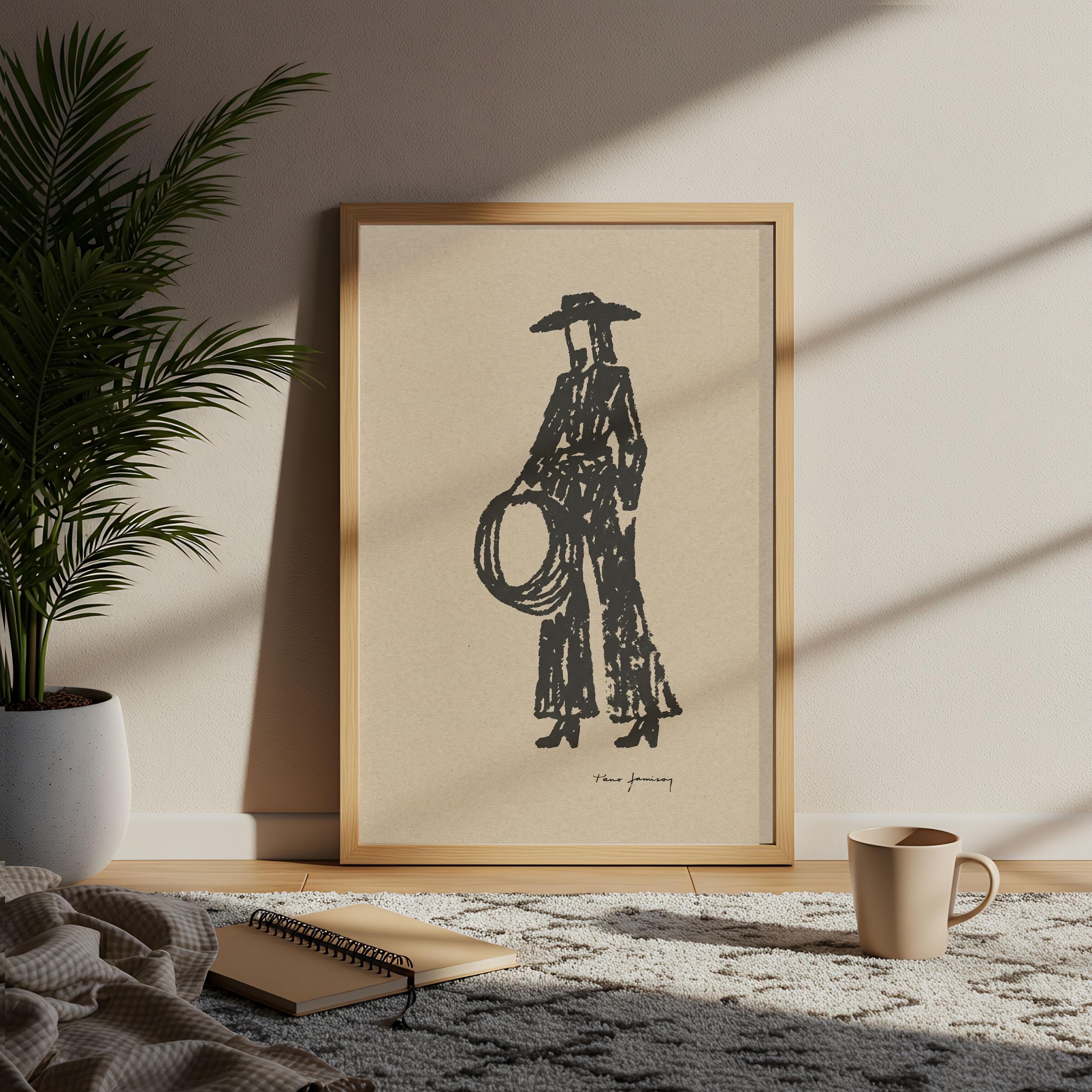 Cowgirl Sketch Minimalist Wall Art, Western Boho Line Art, Lasso Cowboy Drawing - image 5