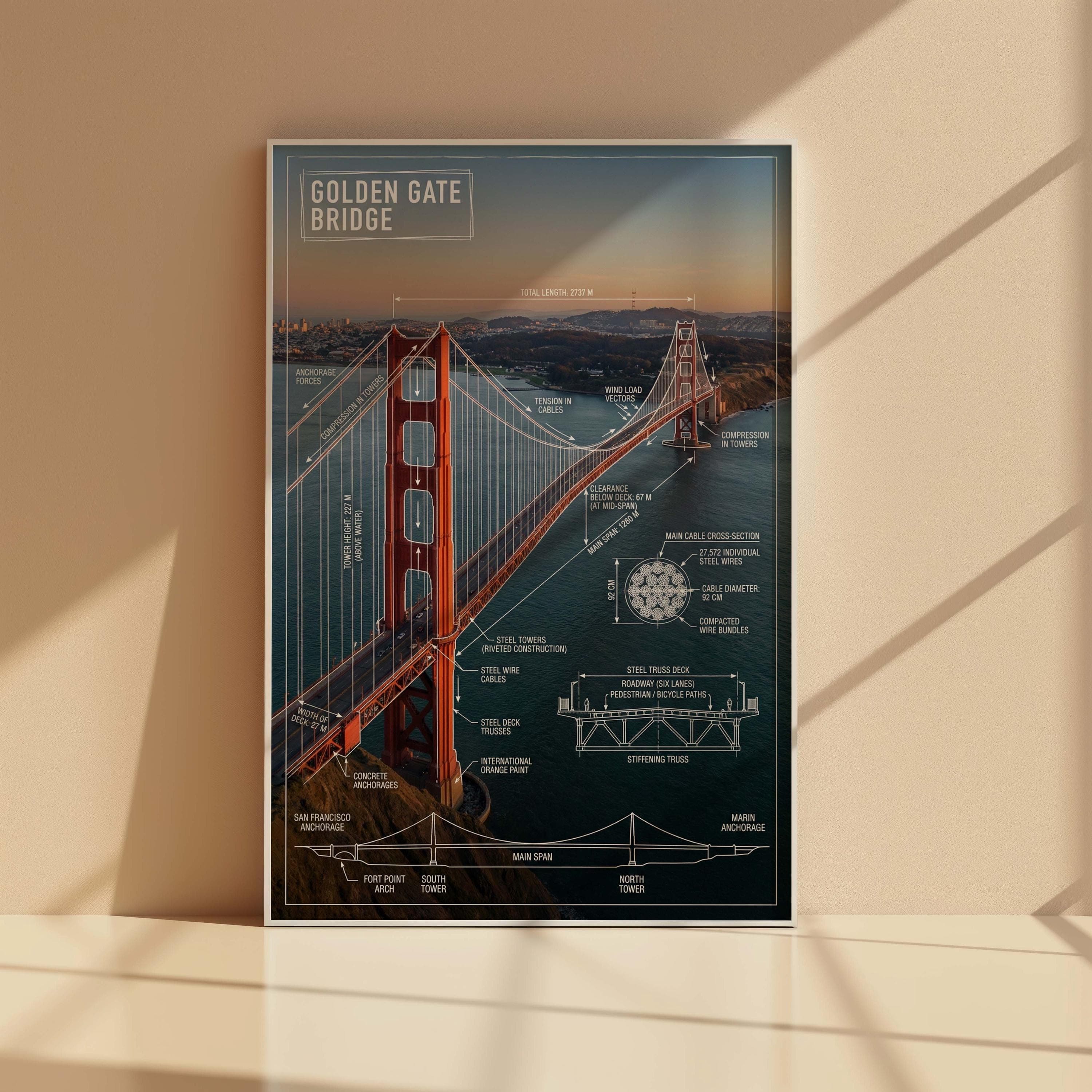 Golden Gate Bridge Blueprint Poster | Civil Engineer Gift - image 3