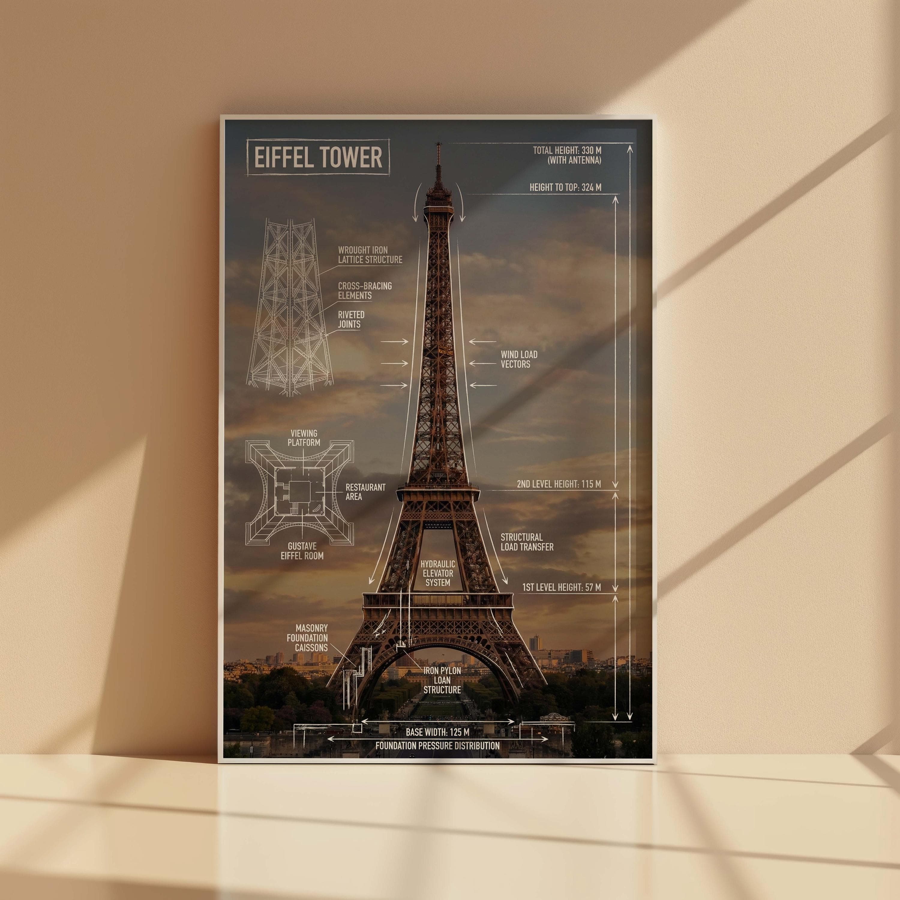 Eiffel Tower Blueprint Poster | Paris Engineering Art Print - image 3