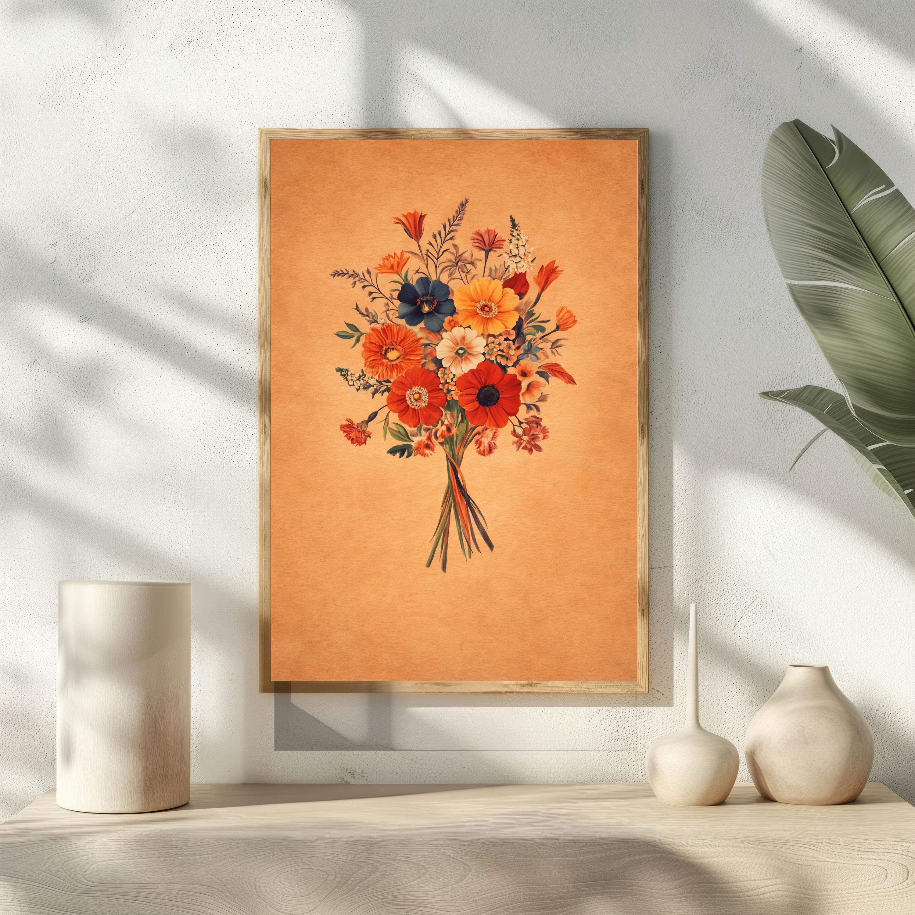 70s Floral Wall Art, Vintage Botanical Bouquet Print, Wildflower Poster, Kraft
