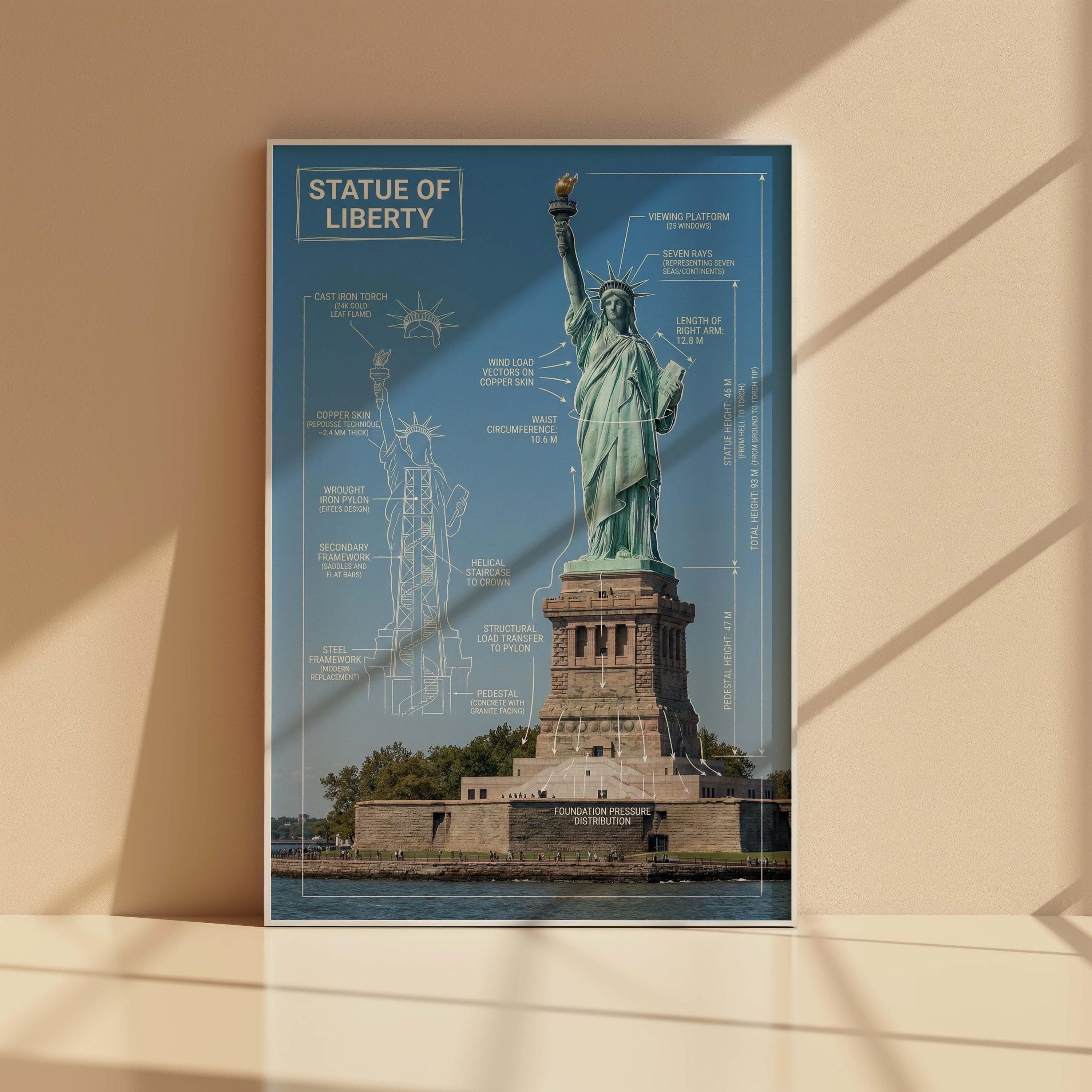 Statue of Liberty Blueprint Poster | Eiffel Pylon, Engineering Art - image 3