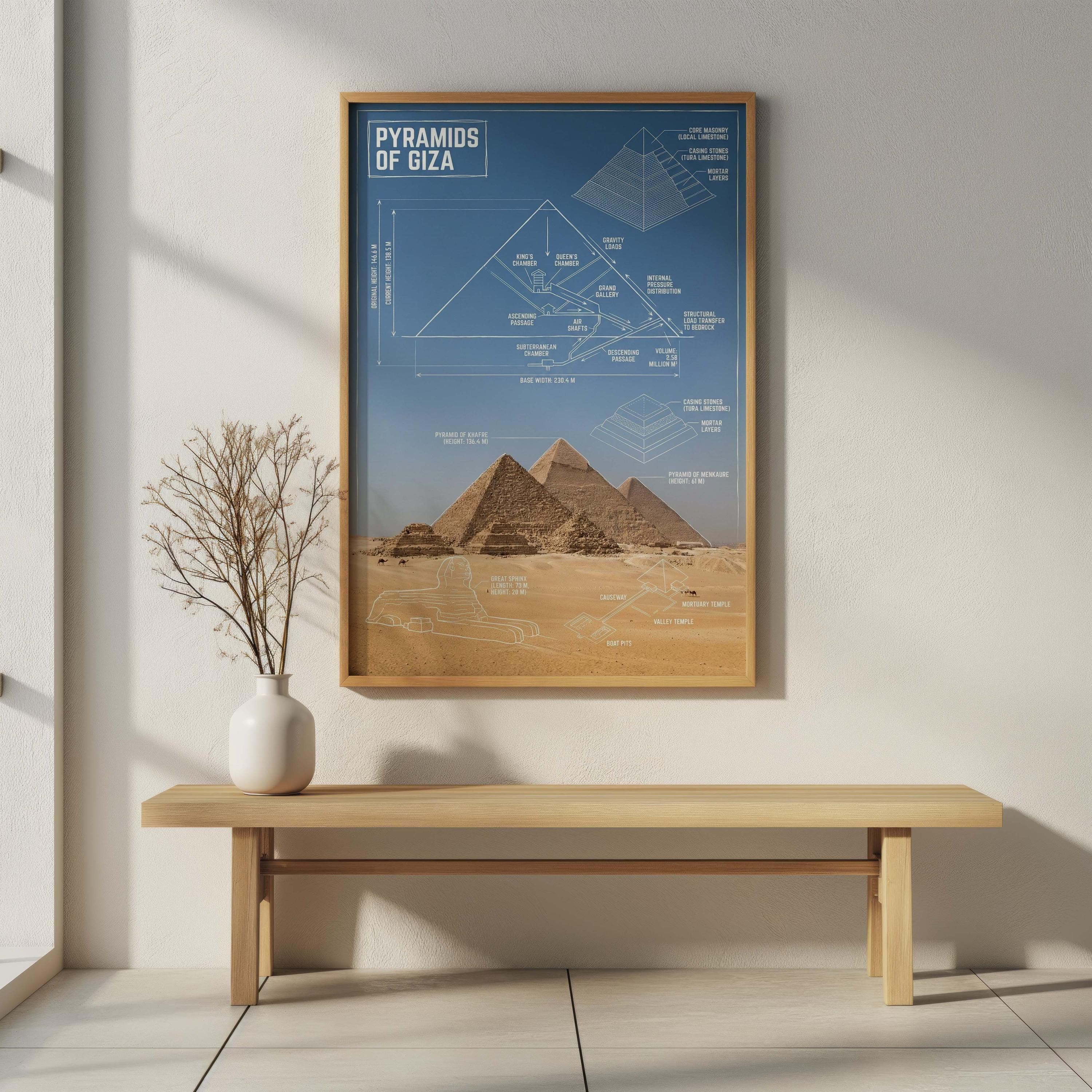 Pyramids of Giza Cross Section | Ancient Egypt Structural Art | Great Sphinx Blueprint | Khufu Internal Chamber | Civil Engineer Gift - image 4