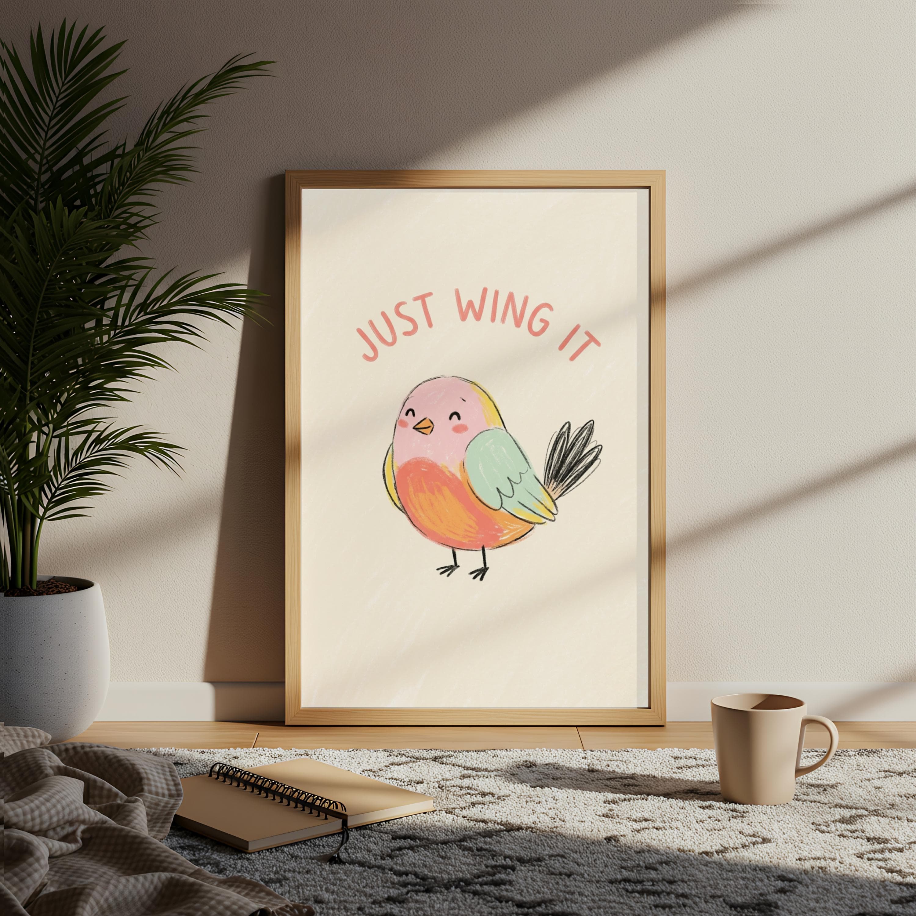 Just Wing It Print, Funny Motivational Poster, Cute Bird Nursery Art, Kawaii Decor - image 5