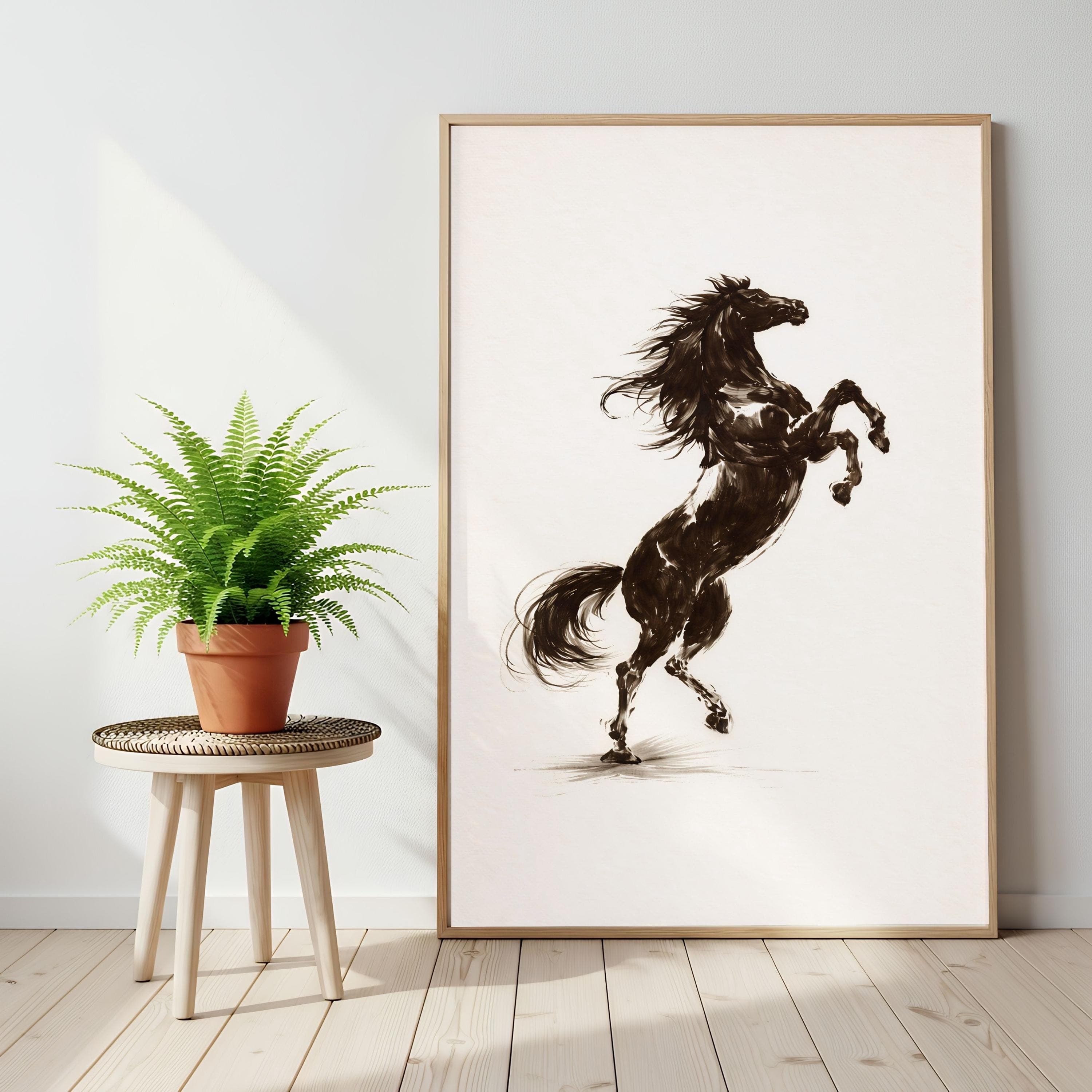 Sumi e Horse Poster, Ink Wash Wall Art, Rearing Horse, Minimalist Equine Print - image 4