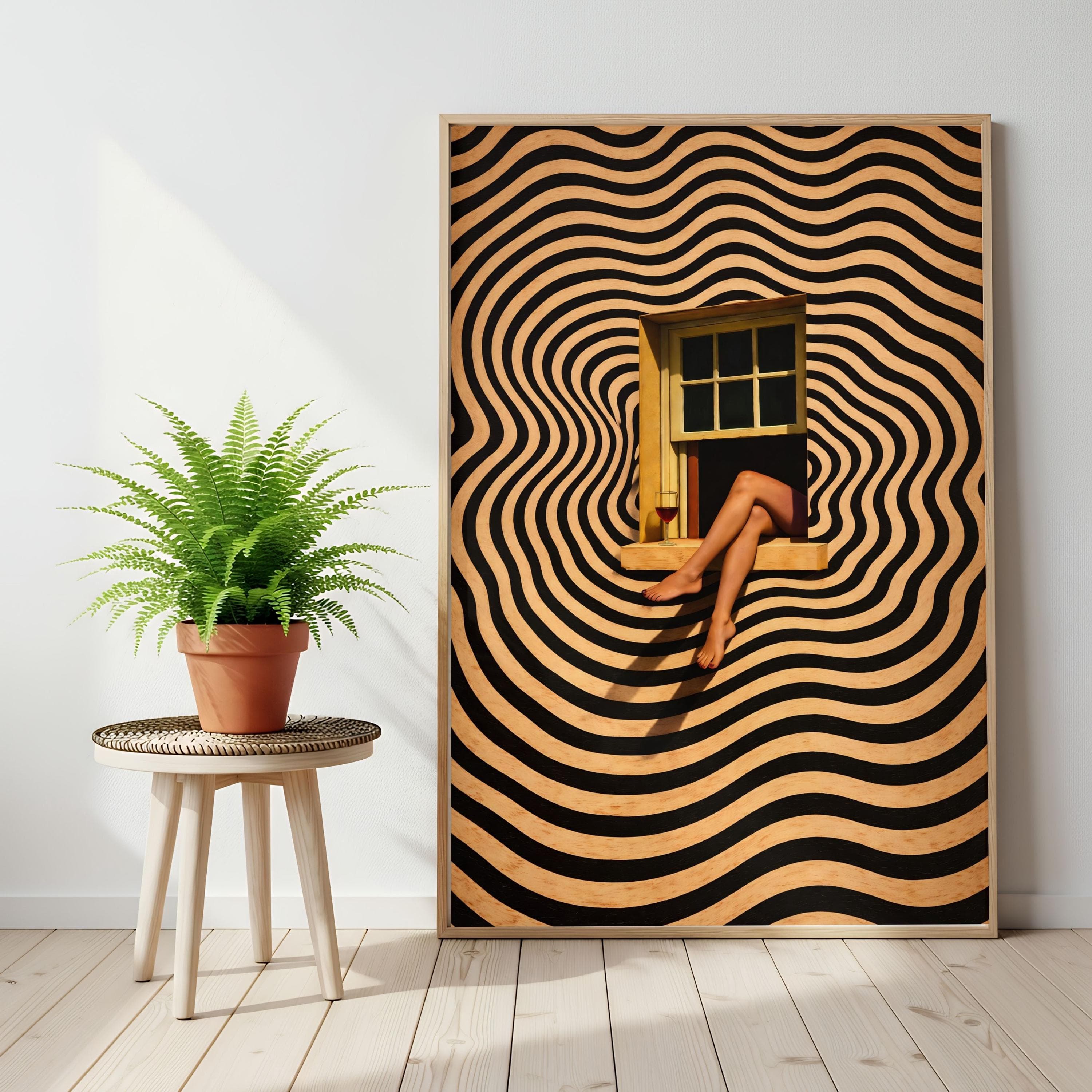 Surreal Wall Art, Optical Illusion Print, 70s Retro Poster, Red Wine Graphic - image 3