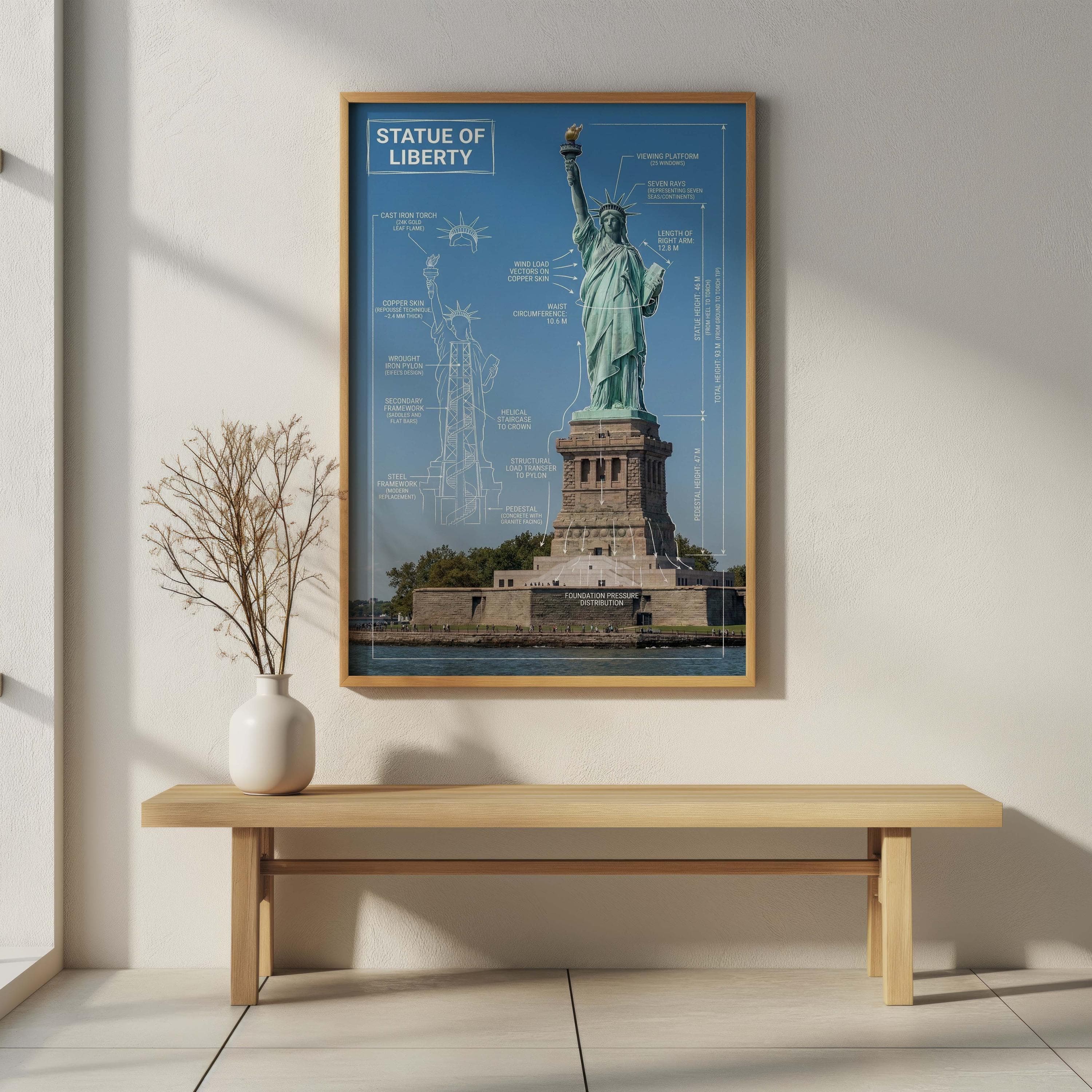 Statue of Liberty Blueprint Poster | Eiffel Pylon, Engineering Art - image 4