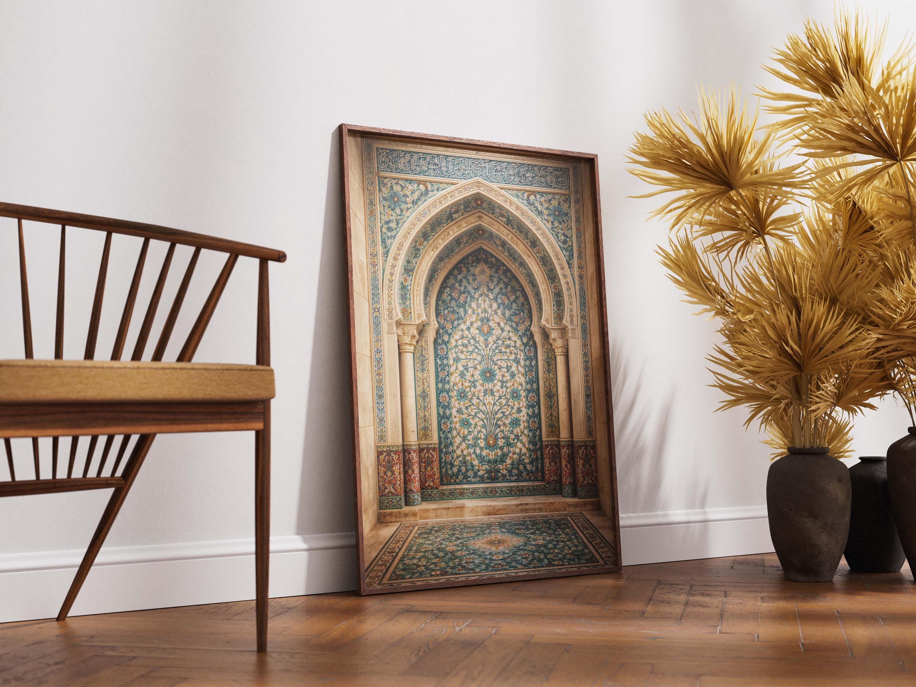 Tree of Life Islamic Wall Art, Mughal Floral Mihrab Print, Turquoise Gold Persian Tile Poster, Muslim Prayer Corner Decor - image 5