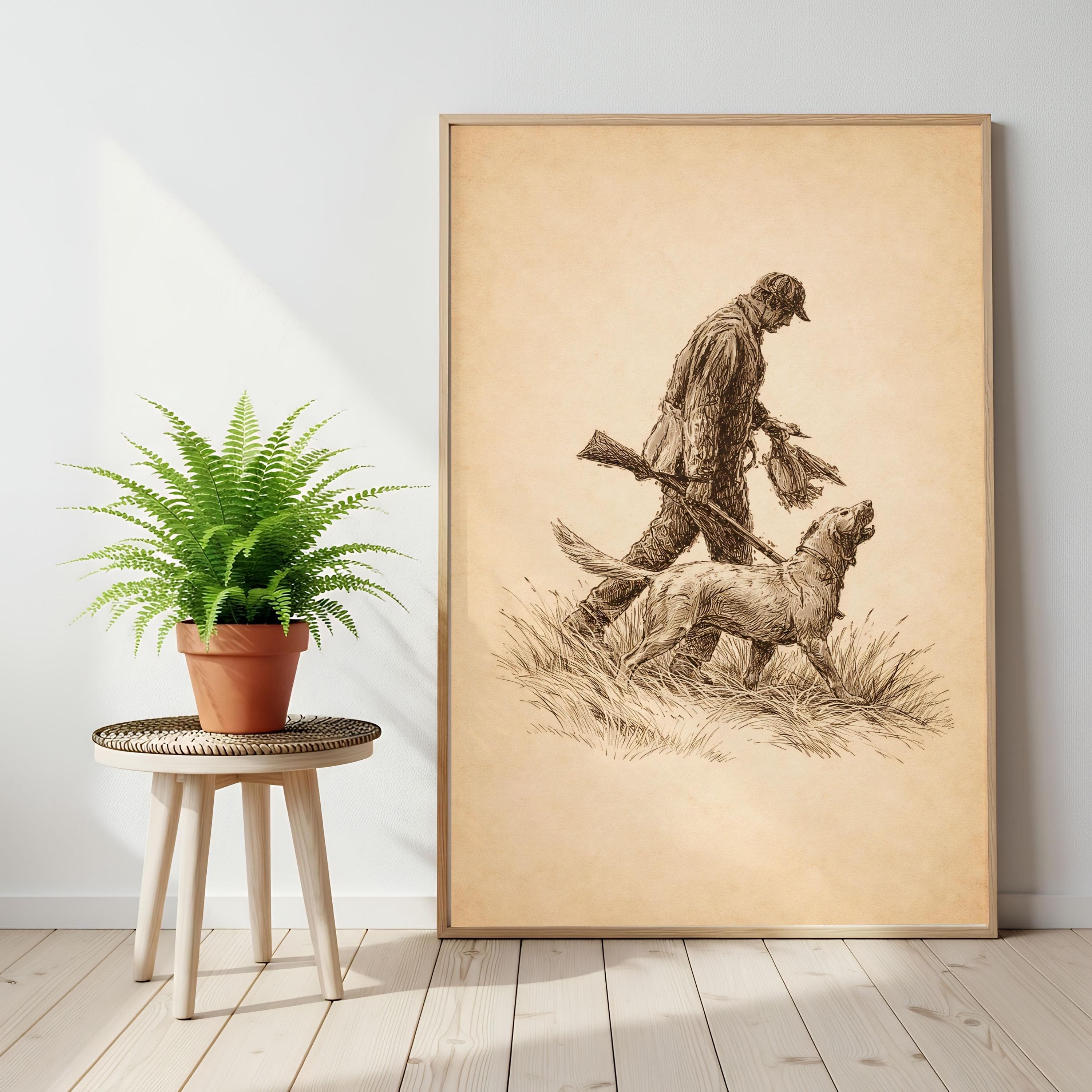 Duck Hunter Poster, Vintage Hunting Dog Sketch, Sepia Labrador Art, Cabin Decor - image 3