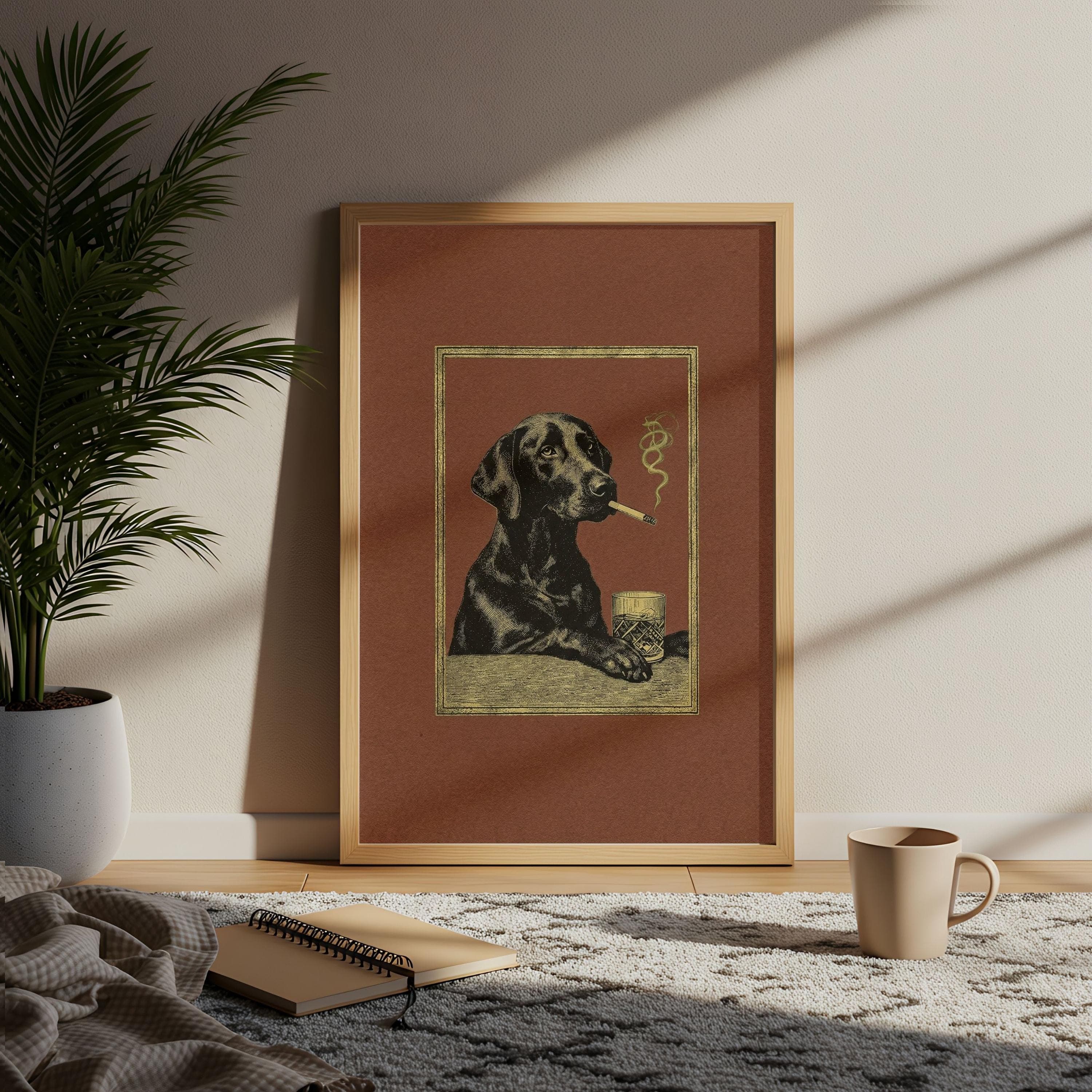 Black Lab Whiskey Poster, Dog Smoking Cigar Art, Vintage Bar Cart Wall Decor - image 5
