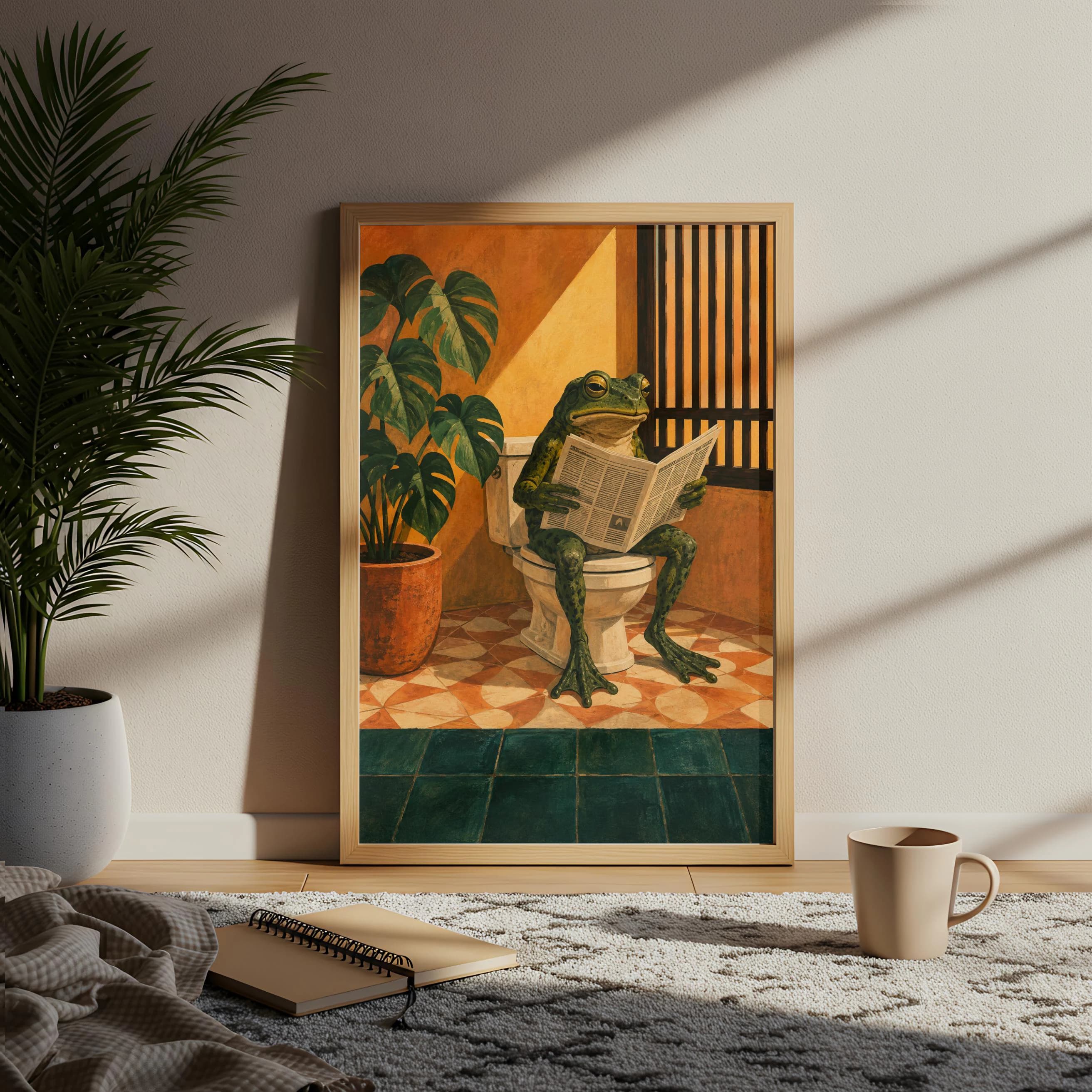 Frog on Toilet Print, Vintage Bathroom Wall Art, Newspaper Frog Poster, Guest Bath Decor - image 5