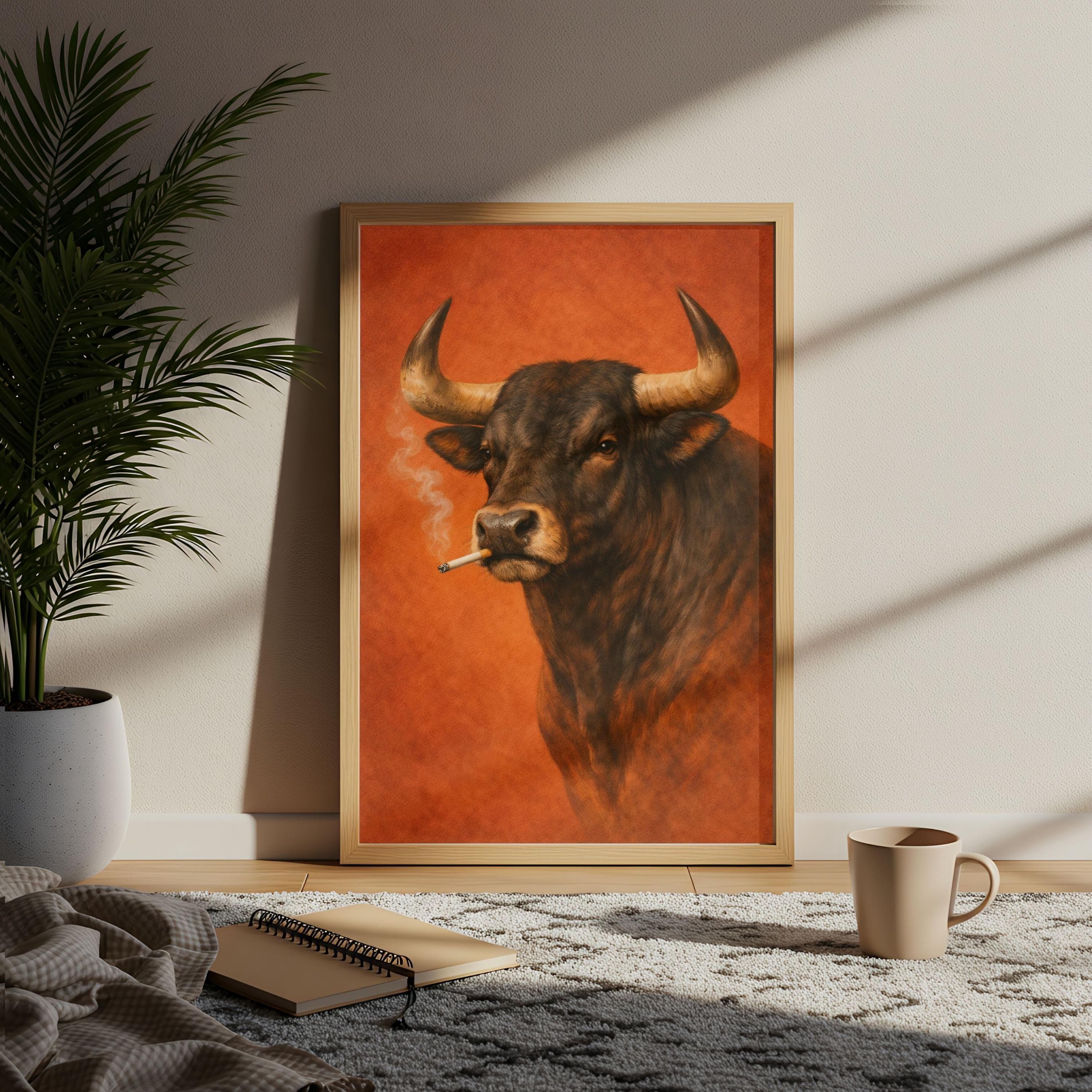 Smoking Bull Poster, Funny Cow Print, Man Cave Decor, Weirdcore Wall Art - image 5
