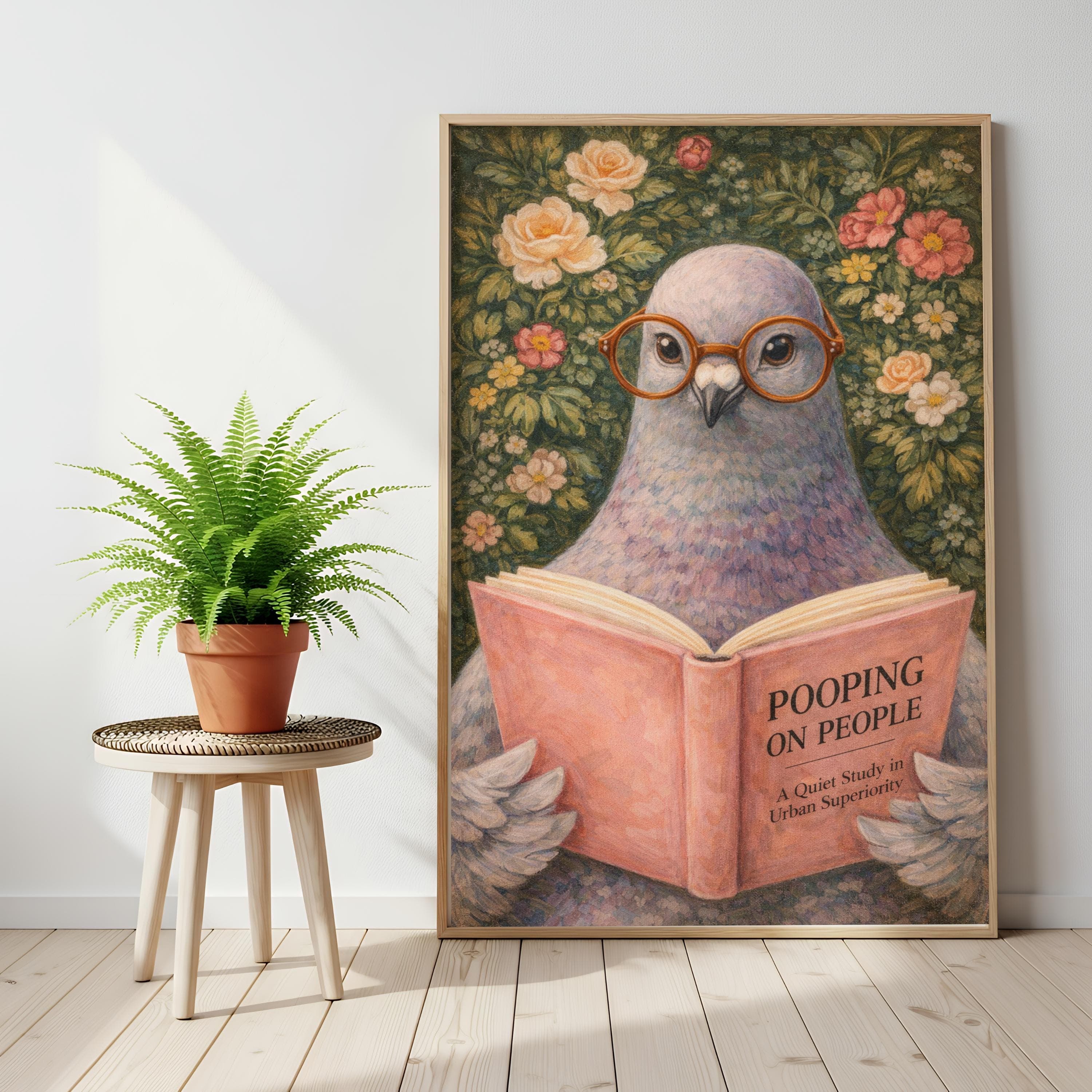 Funny Pigeon Reading Bathroom Art, Pooping On People Poster, Sarcastic Animal Art - image 3