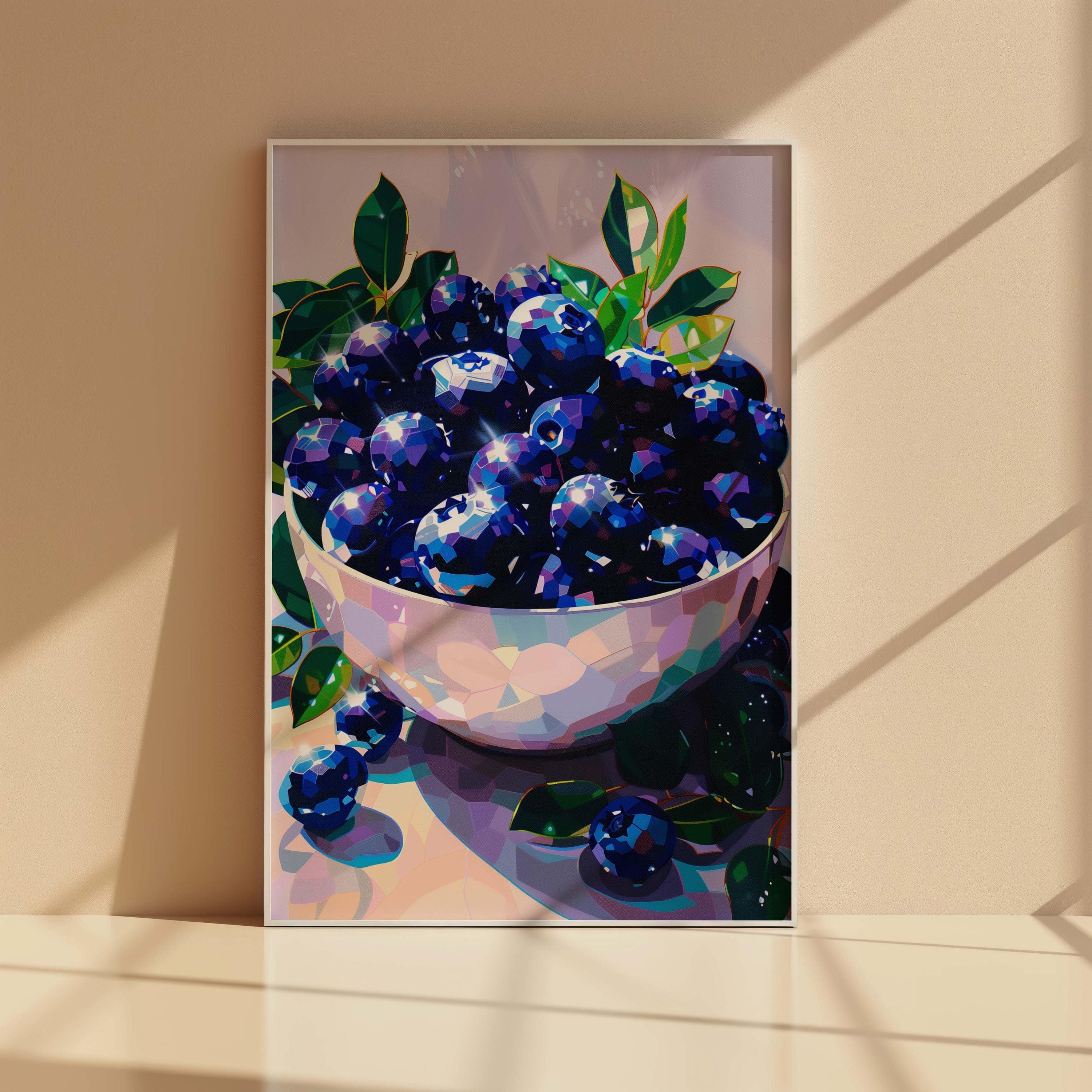 Blueberry Kitchen Poster, Indigo Fruit Art, Faceted Digital Print, Dopamine Decor Wall Art - image 3