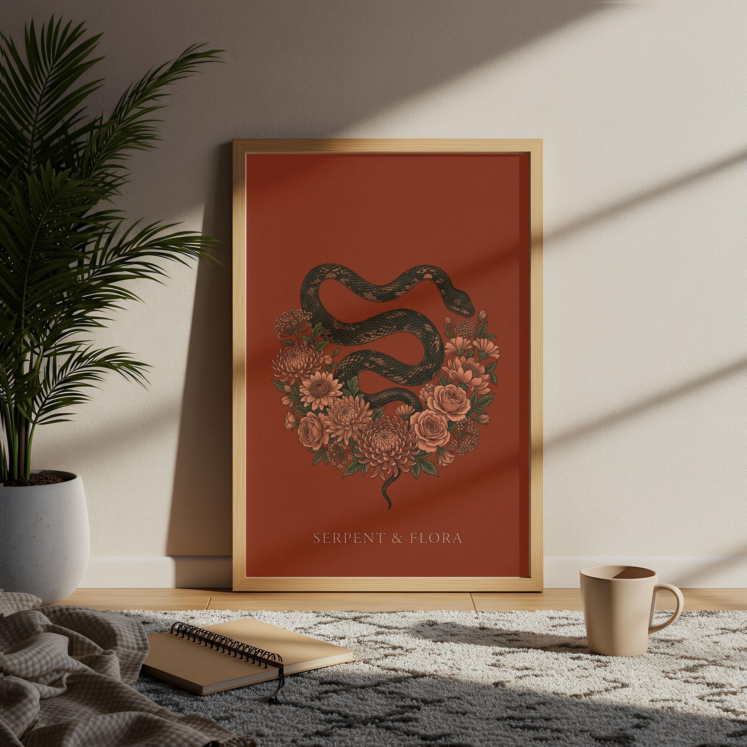 Gothic Snake Floral Poster, Dark Academia Serpent Print, Witchy Flower Wall Art - image 5