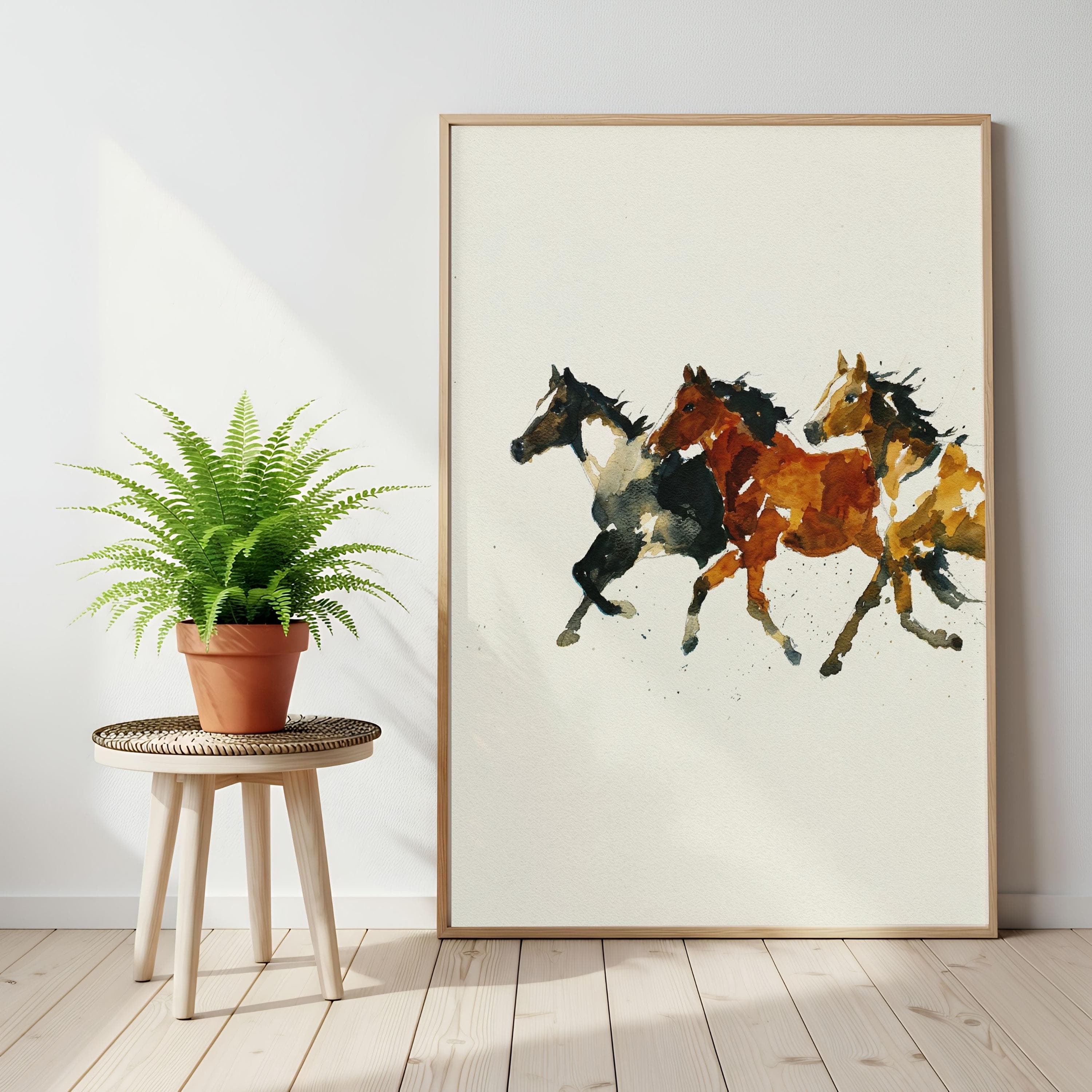 Minimalist Horse Watercolor Print, Modern Farmhouse Equestrian Art, Running Horses - image 3