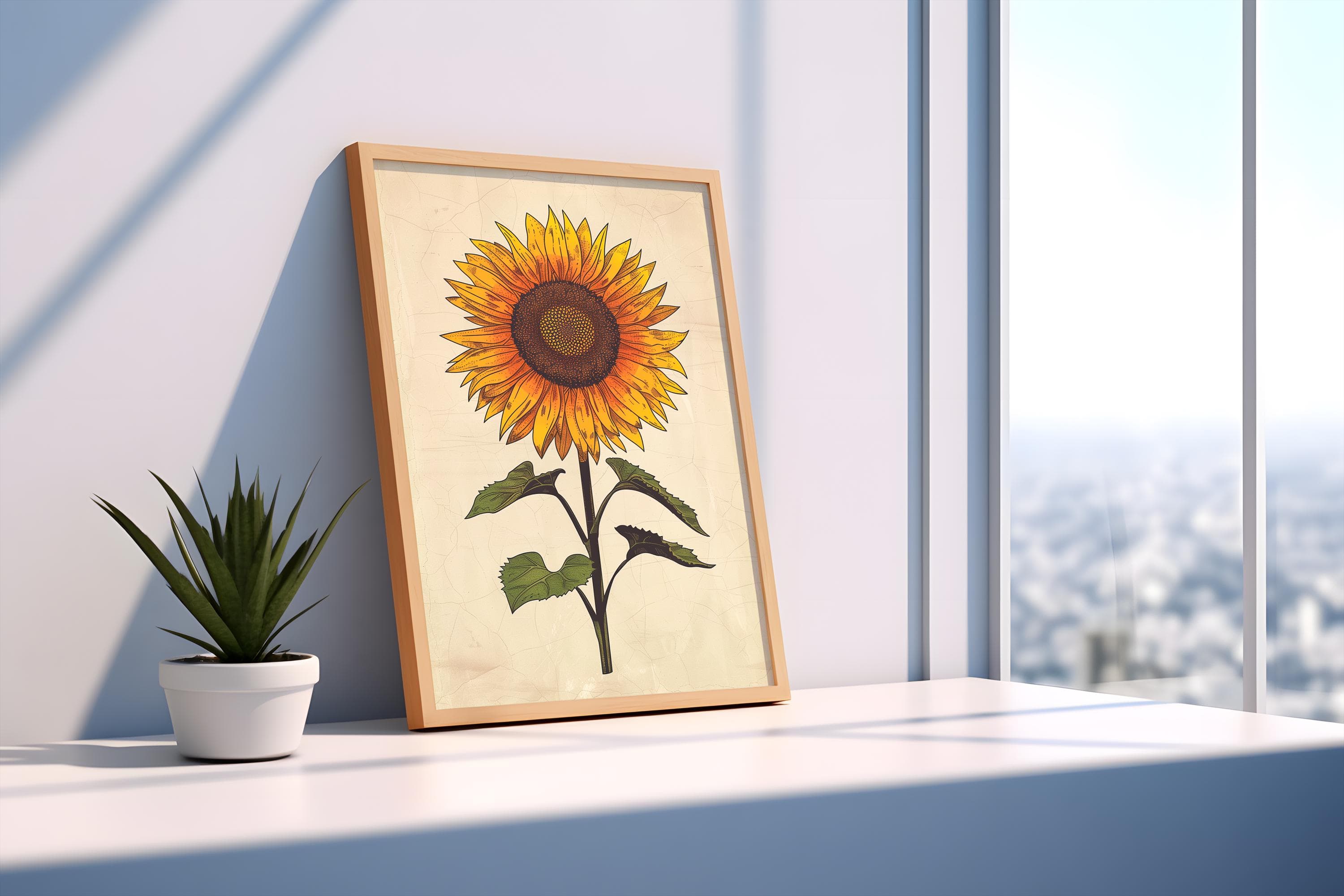 Vintage Sunflower Botanical Print, Rustic Farmhouse Wall Art, Aged Paper Flower Poster - image 5