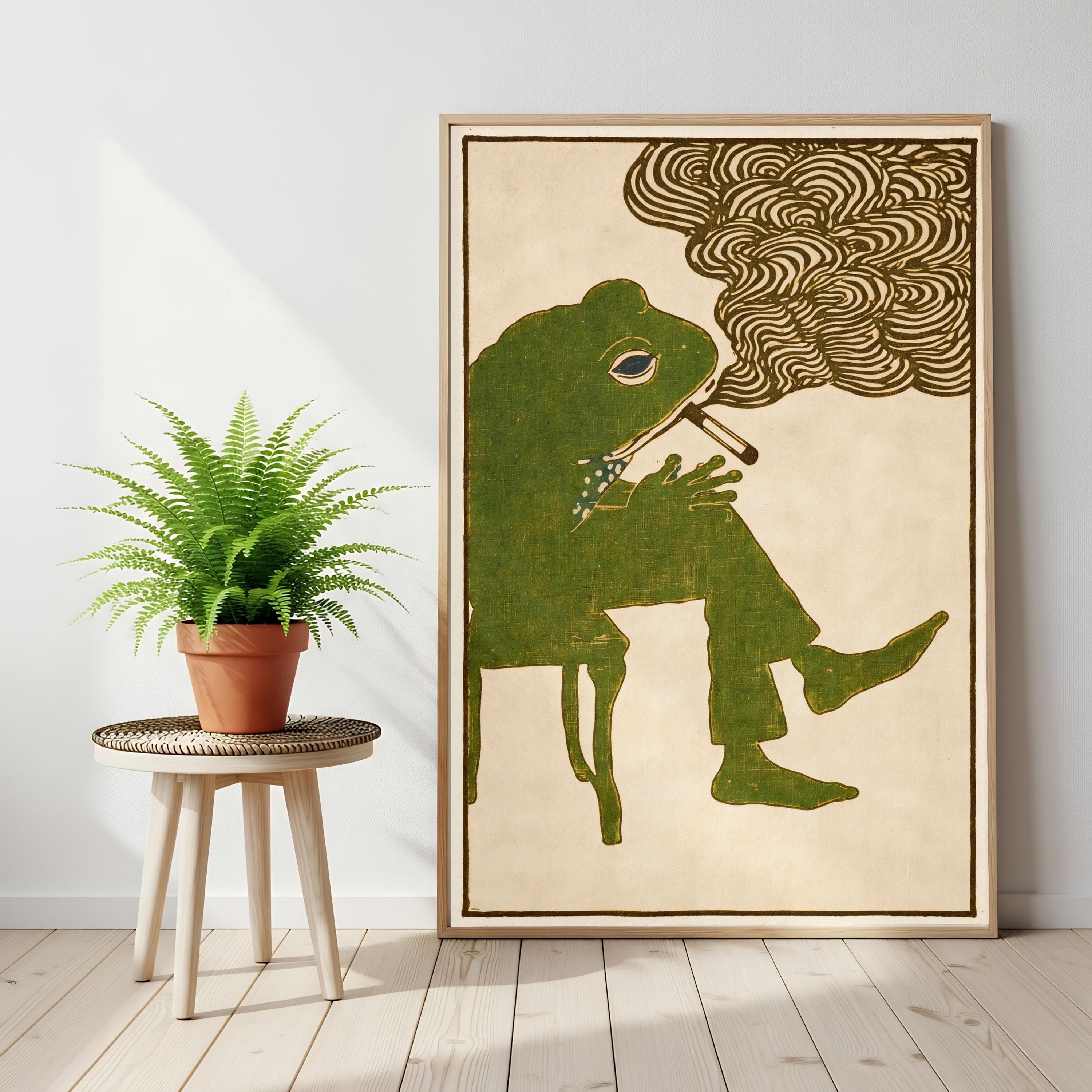 Smoking Frog Poster, Matsumoto Hoji Print, Japanese Woodblock Art, Weirdcore Toad - image 3